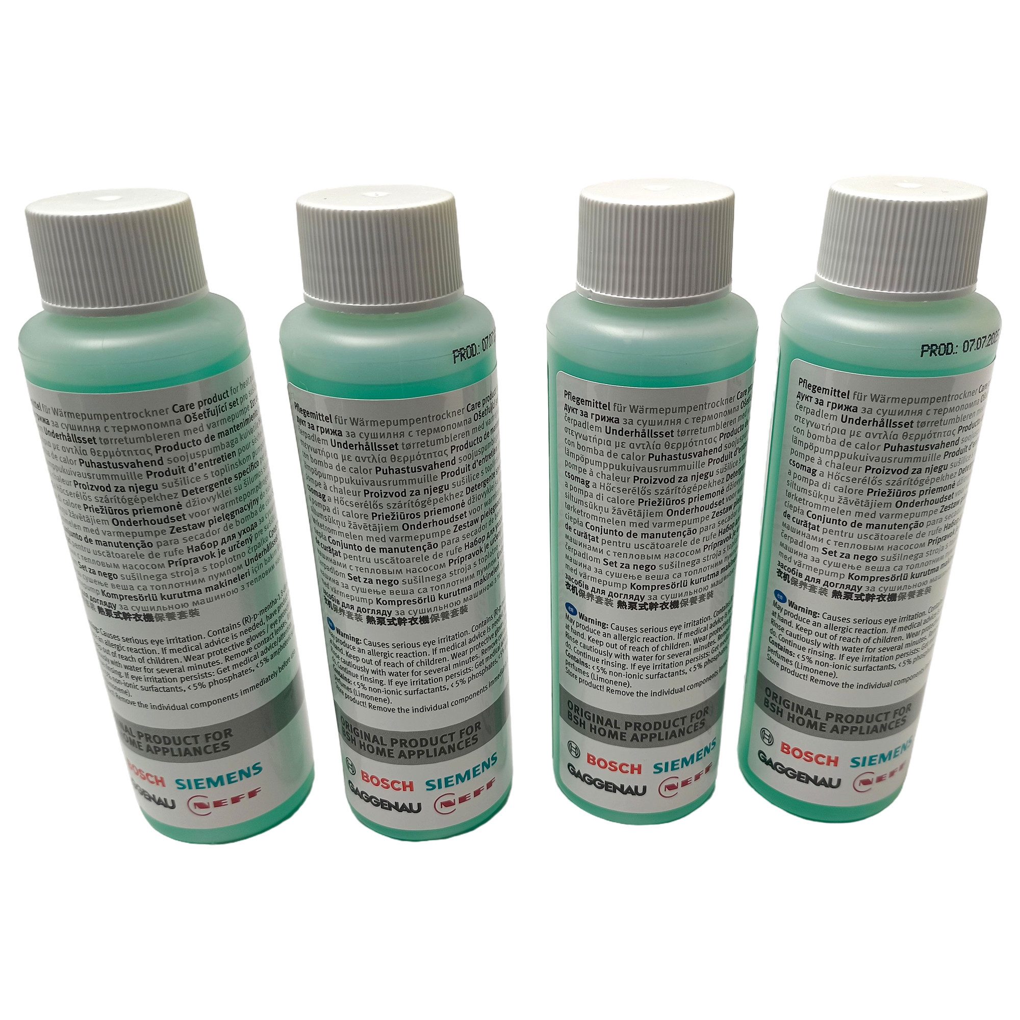 BOSCH 4x Reiniger 00312111 00311829 Pflegeset (4x125 ml für Wärmepumpentrockner mit Pflegeprogramm)