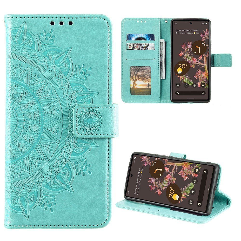 CoverKingz Handyhülle Hülle für Google Pixel 6 Handyhülle Tasche Flip Case Cover Etui 16,5 cm (6,5 Zoll), Klapphülle Schutzhülle mit Kartenfach Schutztasche Motiv Mandala