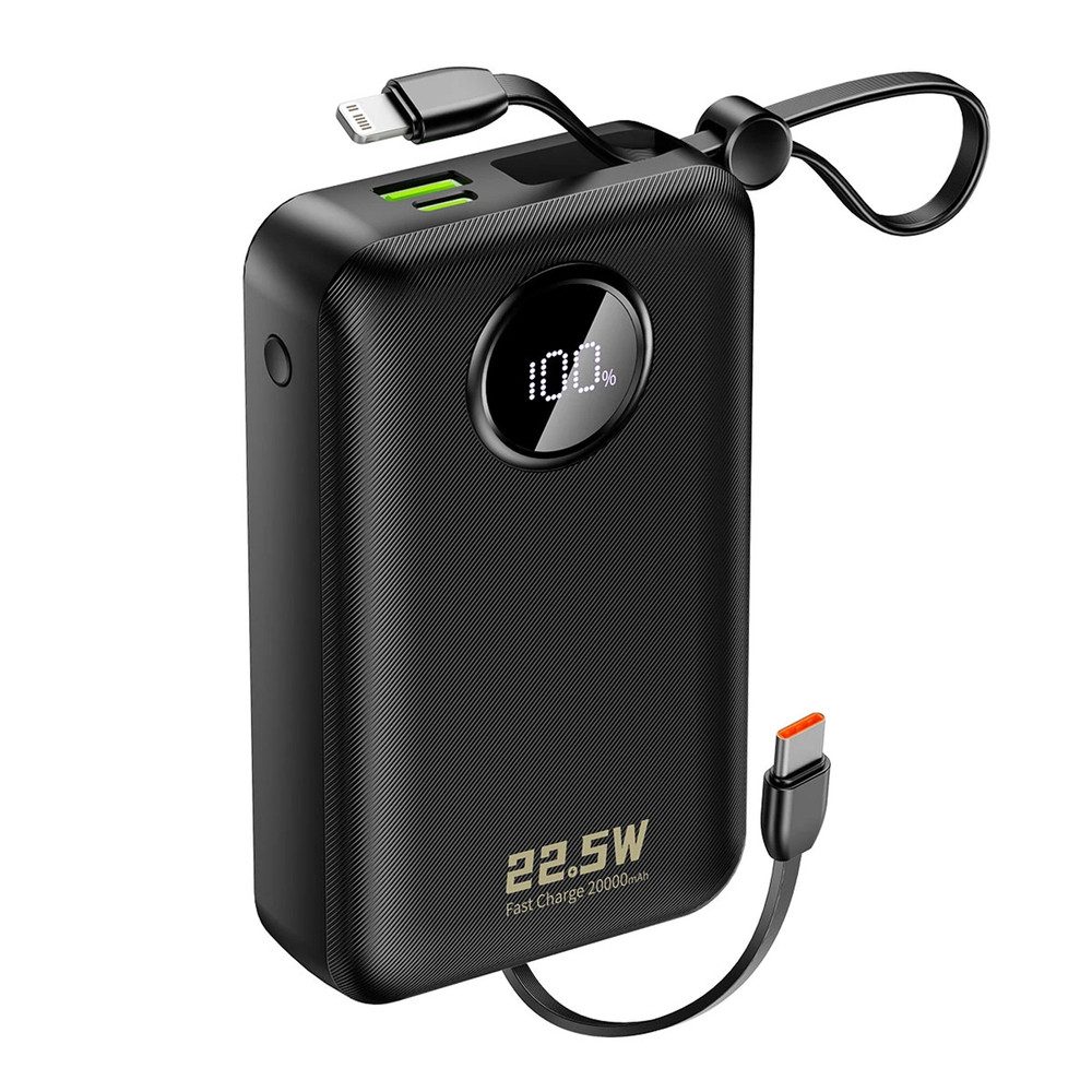 Dudao Akkupack Reiseakku Powerbank 20000 mAh (5V, 12V, 9V V, 1 St), Integrierte Kabel, Schnellladung 22,5W, LED-Anzeige