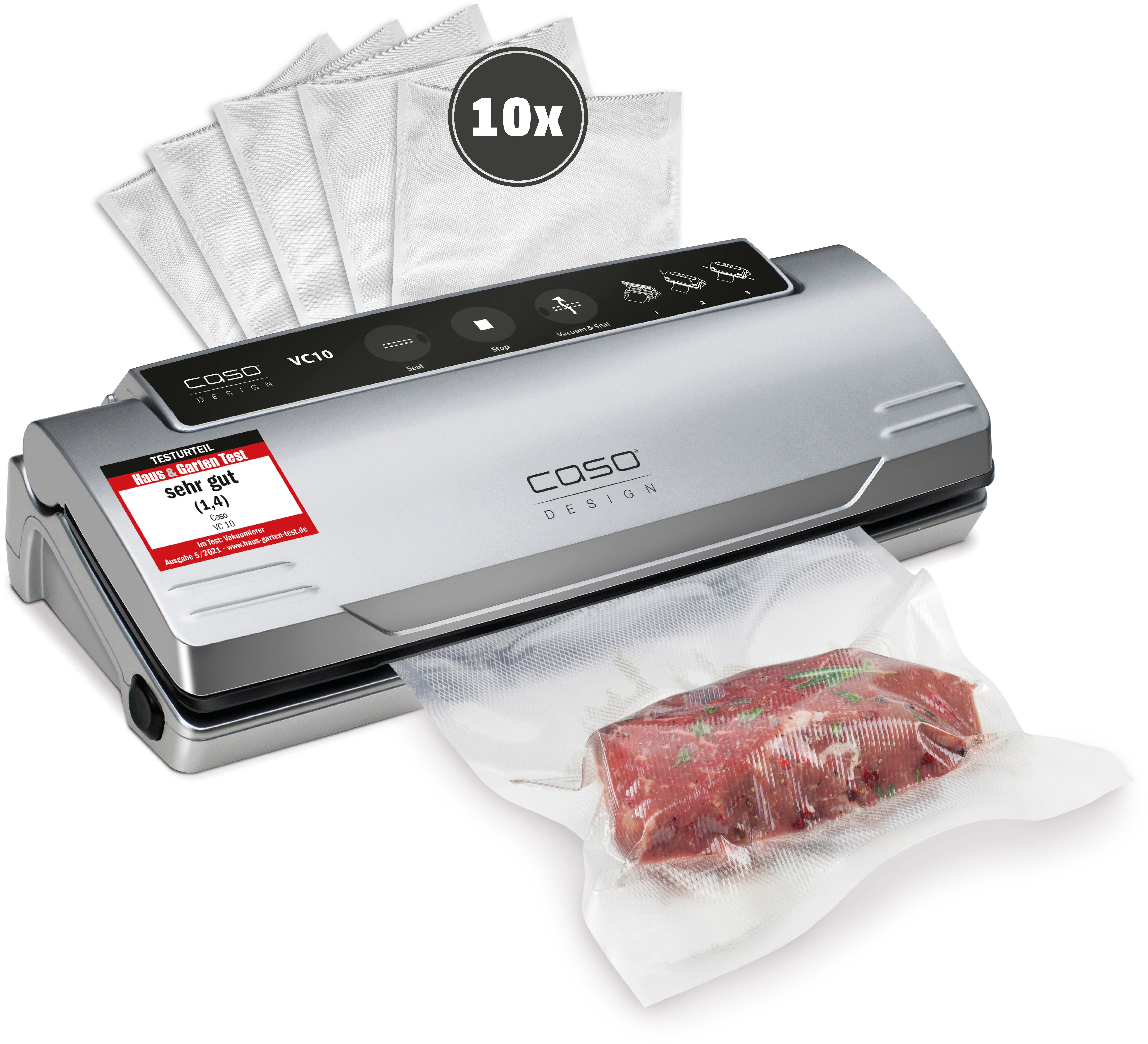 Caso Vakuumierer VC10, Rollenbreite 30 cm, 110W, inkl. 10 Profi-Beutel, separate Schweißfunktion