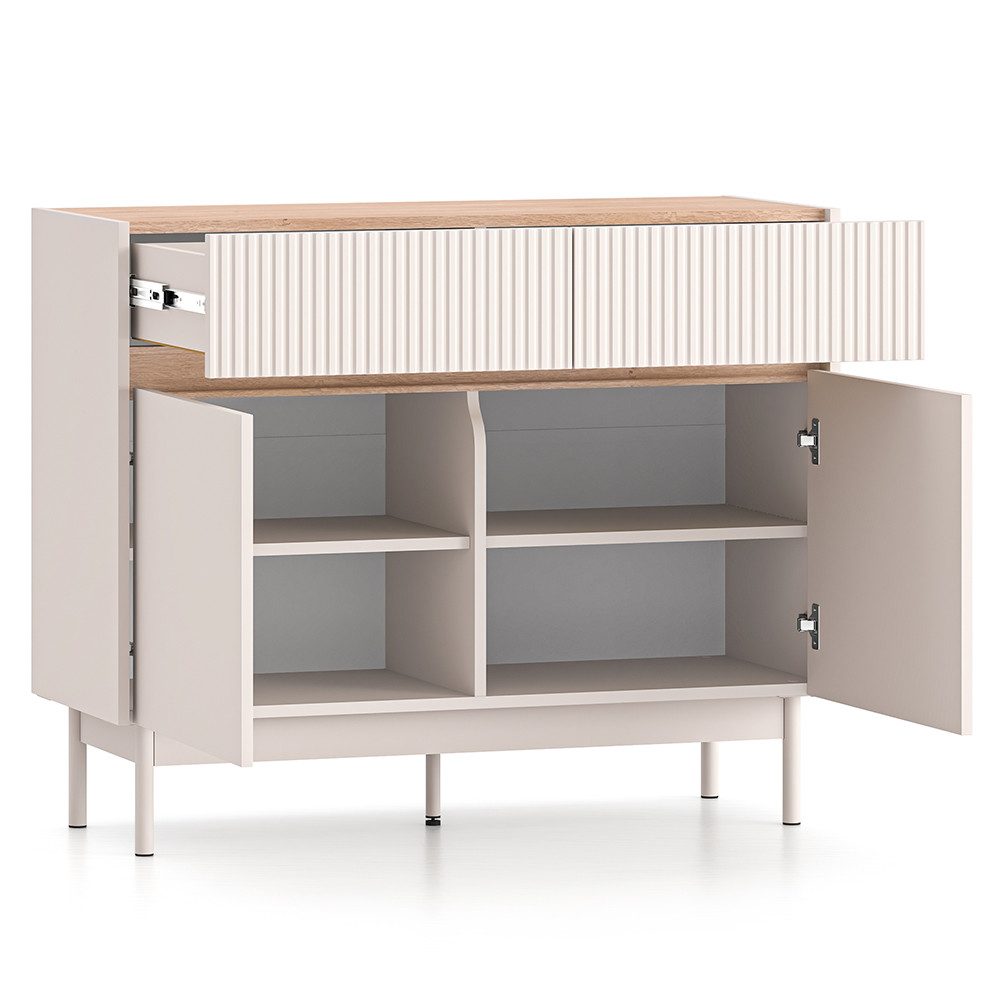 Lomadox Kommode DINAR-131, kaschmir matt Eiche-Dekor 104 cm breit Metallfüße grifflos modern