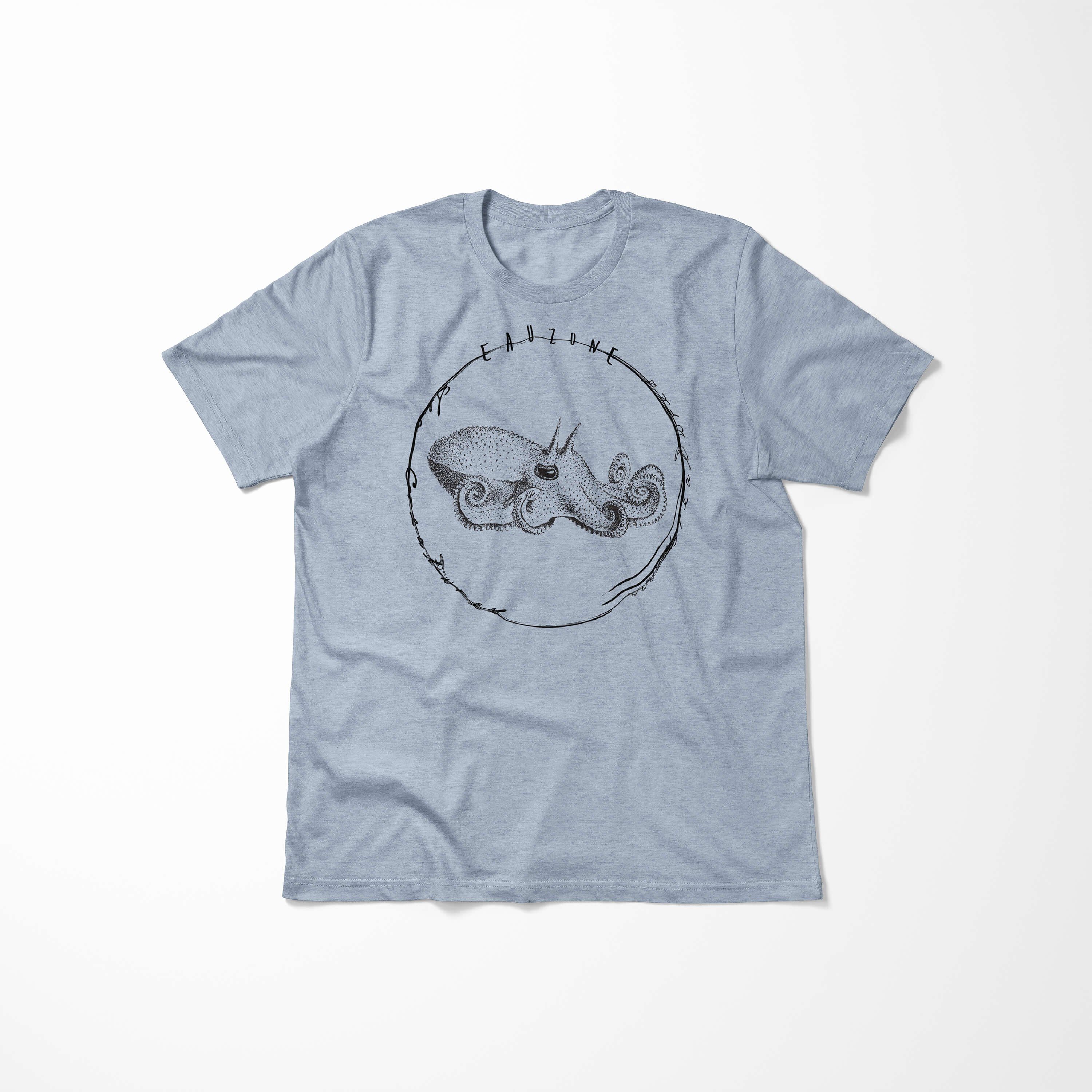 Sinus Art Sea T-Shirt / feine und Creatures, 071 Denim T-Shirt sportlicher Serie: Stonewash Tiefsee Schnitt Struktur - Fische Sea