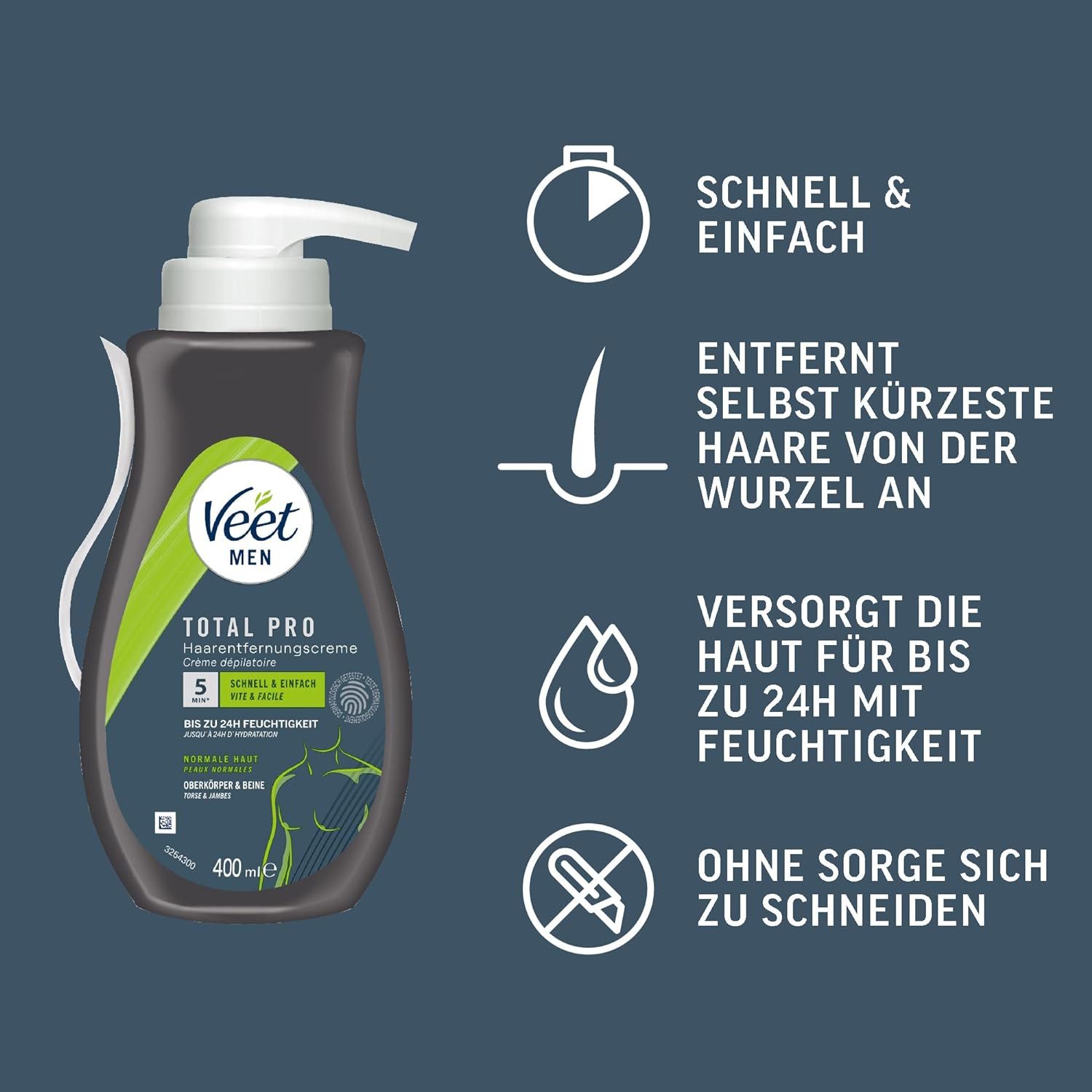 Veet MEN Enthaarungscreme Sensitive Power, (400 ml), 1 St., Haarentfernungscreme, für Oberkörper & Beine