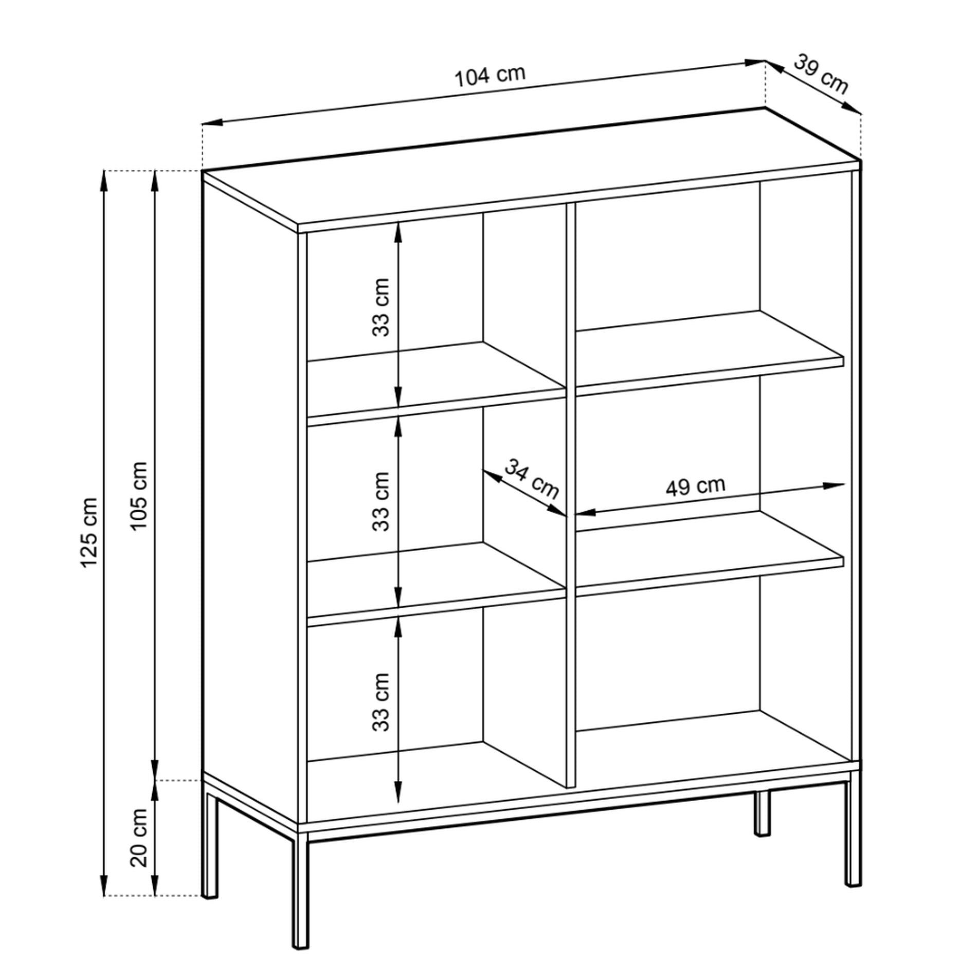 Selsey Highboard VELLORE, 2-türig mit 6 Fächern, goldenem Gestell, 125 cm hoch