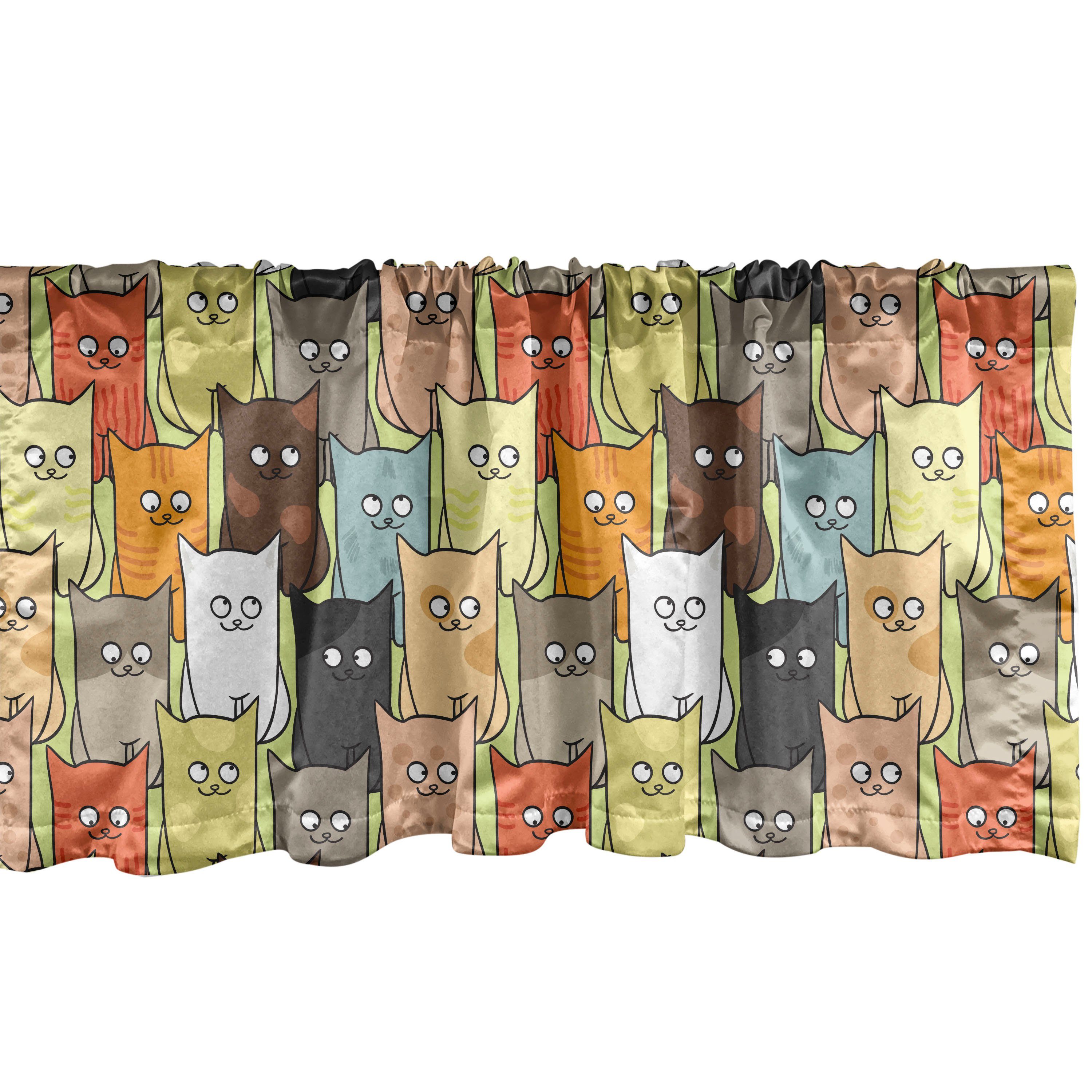 Scheibengardine Vorhang Volant für Küche Schlafzimmer Dekor mit Stangentasche, Abakuhaus, Microfaser, Katzen Lustige farbige Cartoon