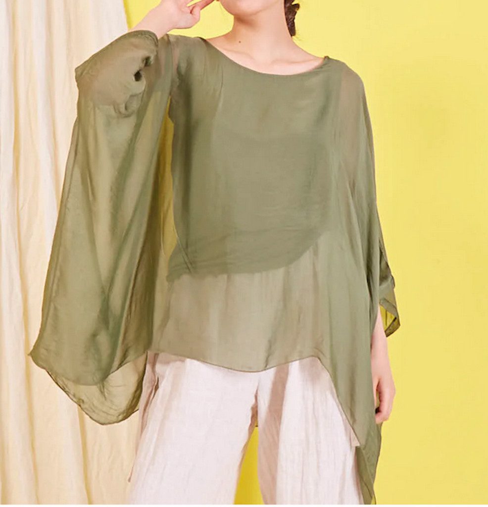 BZNA Seidenbluse Tunika Seidentunika Fledermaus Ärmel