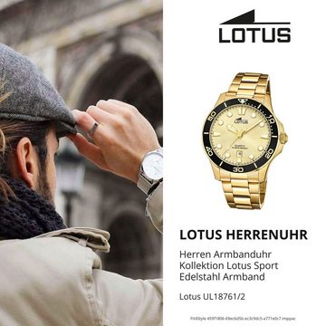 Lotus Quarzuhr Lotus Herren Armbanduhr Sport 18761/2, (Analoguhr), Herrenuhr rund, groß (ca. 45mm) Edelstahlarmband gold