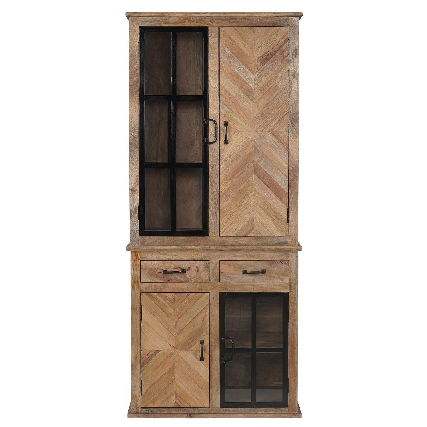 baario Vitrine Vitrinenschrank CHATEAU Buffet 90cm massiv rustikal Industrial Design