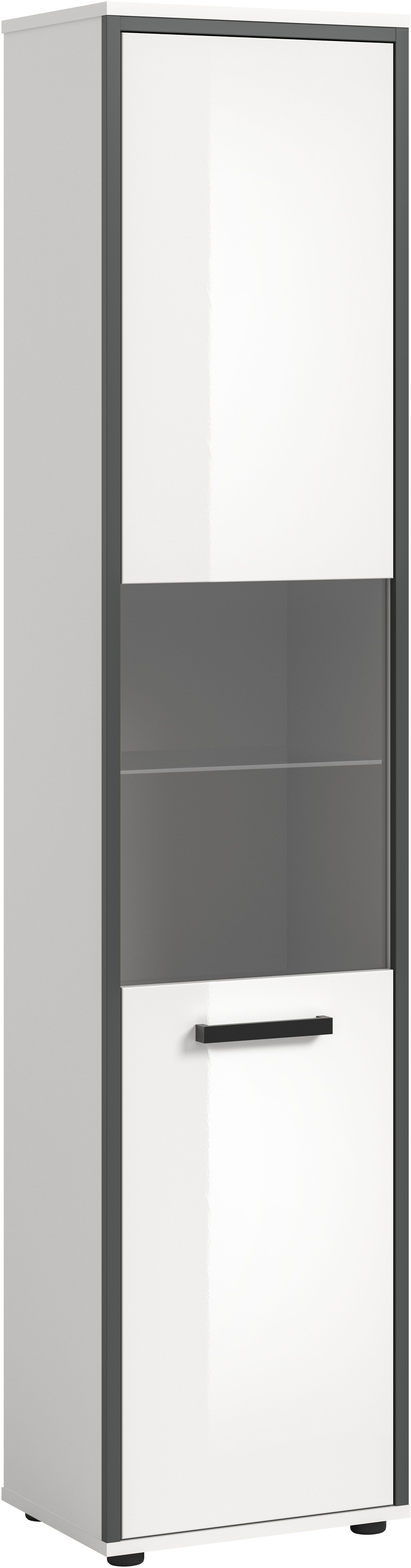 welltime Hochschrank KAJO, hochglanz Front, Glastür, 1 Glas Einlegeboden, 6 Fächer (1-St) Badschrank, Hochschrank, Bad, Badezimmer