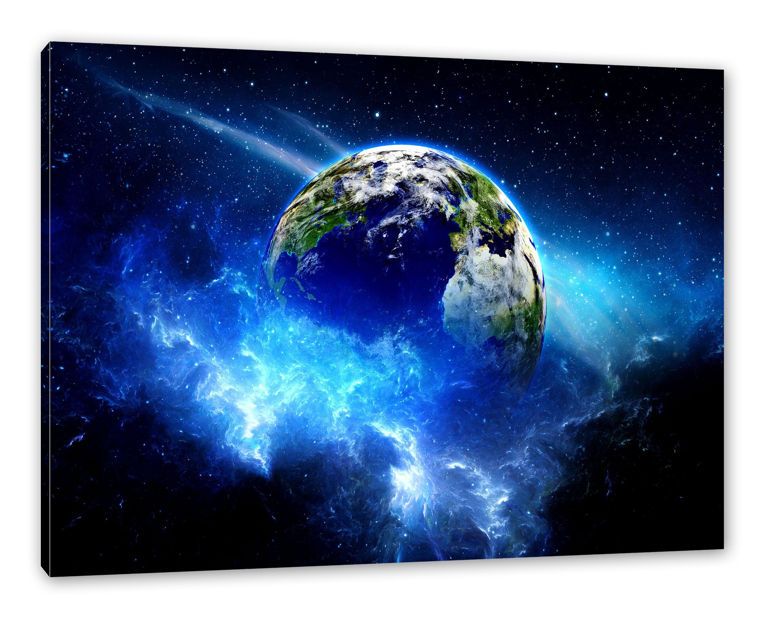 Planet Erde, bespannt, St), inkl. Zackenaufhänger Planet Erde Leinwandbild (1 Leinwandbild Pixxprint fertig