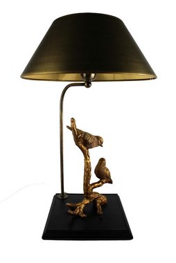 Signature Home Collection Tischleuchte Tischlampe Vögel Figur gold mit Lampenschirm Handstrichlack, ohne Leuchtmittel, warmweiß, Tischleuchte mit Schirm in Handstrichlack, handgefertigt