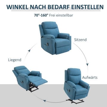 HOMCOM Massagesessel TV-Sessel mit Schlaffunktion, Liegefunktion (Fernsehsessel, 1-St., Aufstehesessel), für Wohnbereich, Blau