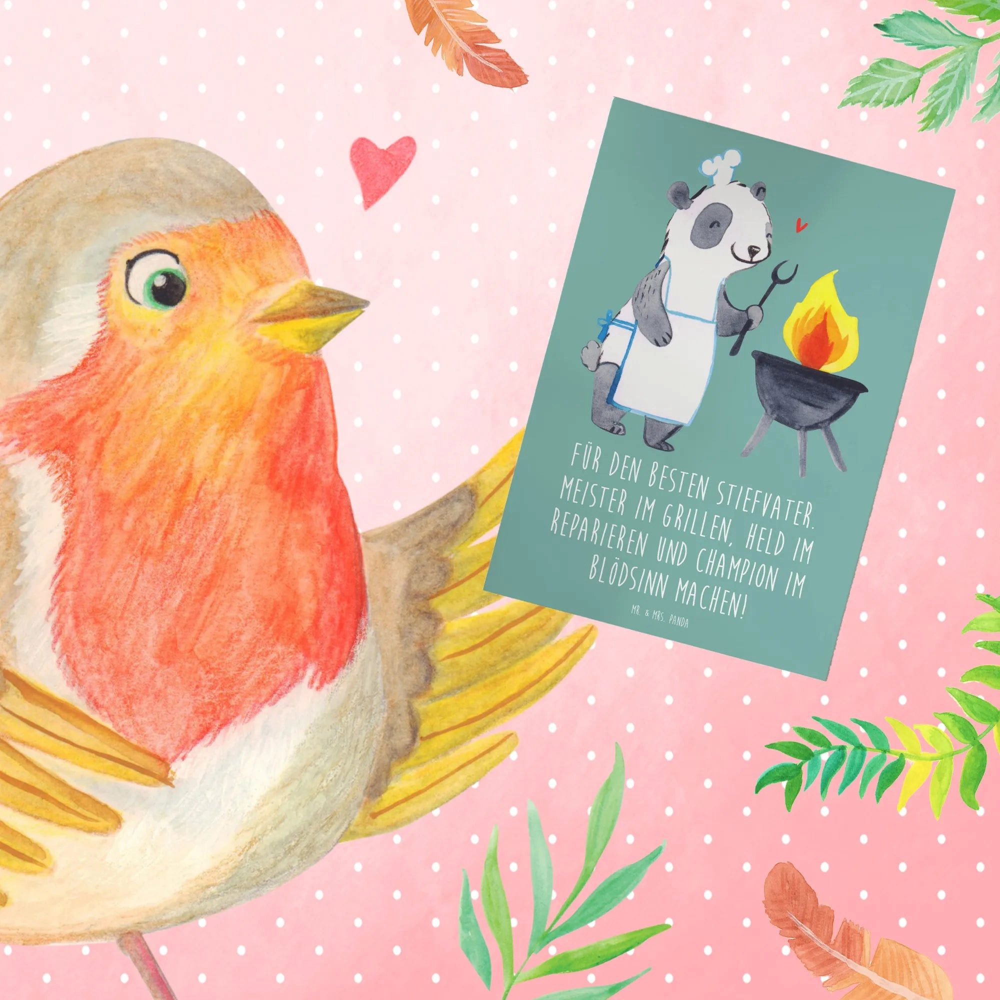 Thumbnail - Mr. & Mrs. Panda Grußkarte Bester Stiefvater - Meeresbrise - Geschenk, Talente, Wertschätzung, G, Einzigartiges Design