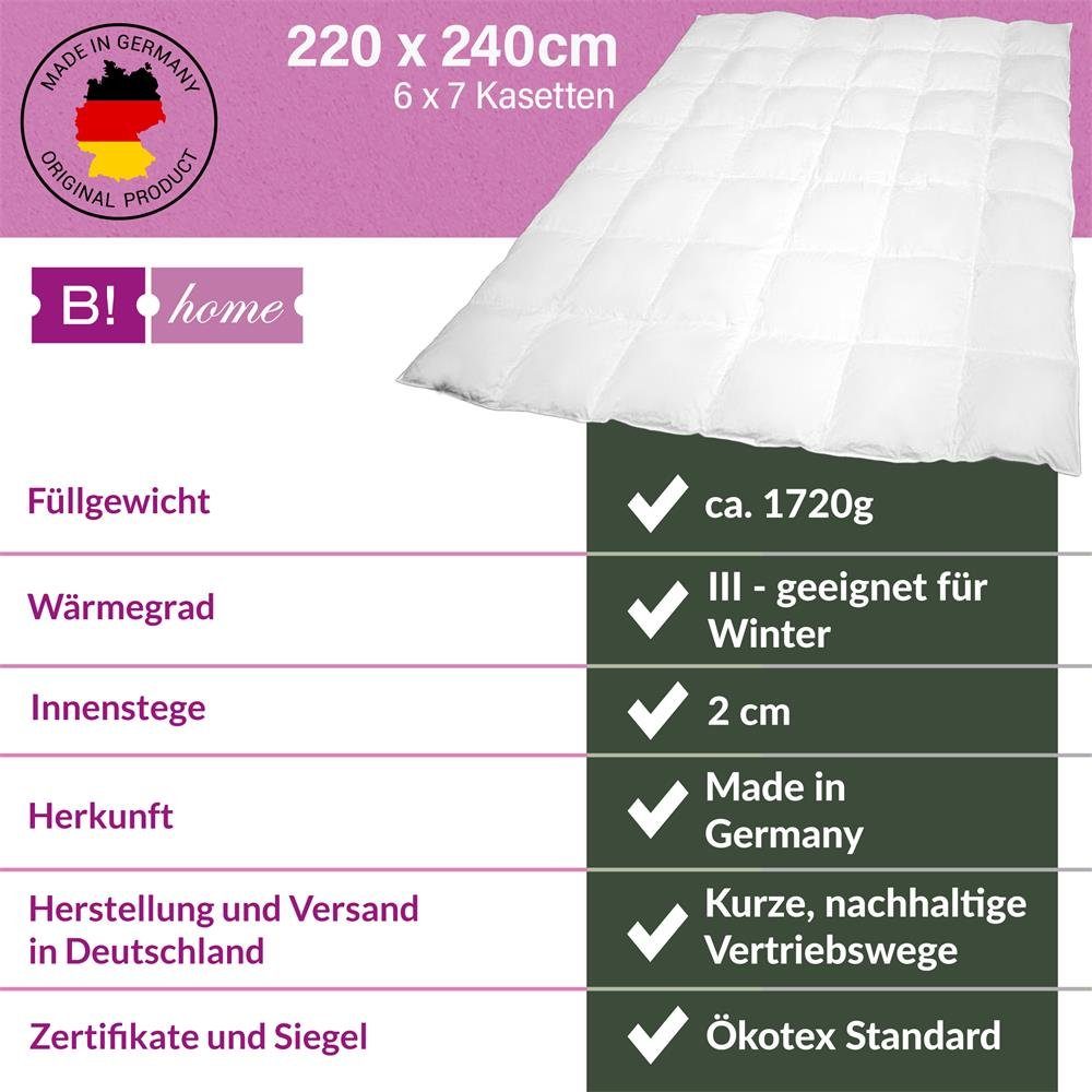 B!HOME Daunenbettdecke B!HOME Winterdecke Daunen 220x240cm (1720g) Kassettenstegbett, Füllung: 100% Daunen, Bezug: 100% Baumwolle, 100% Daunen
