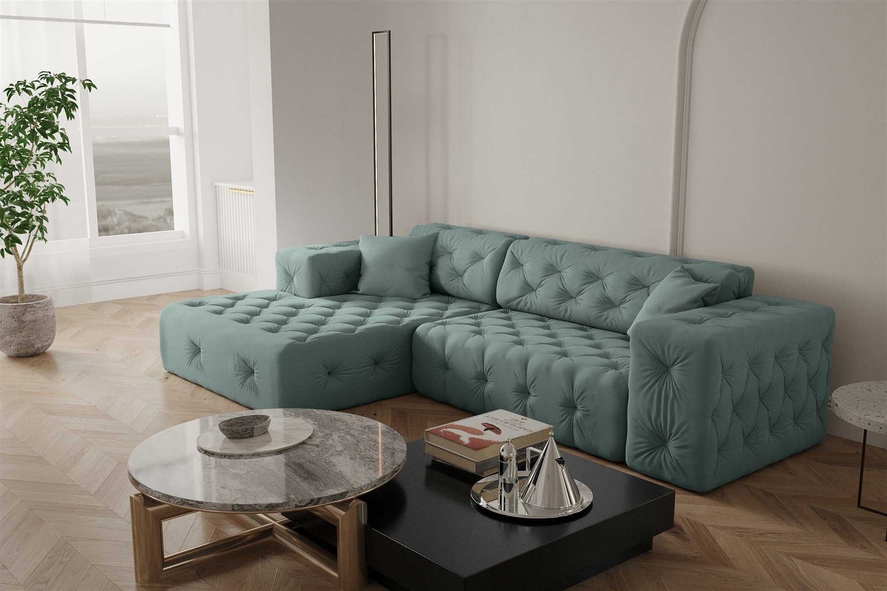 Fun Möbel Ecksofa Ecksofa Designersofa CHANTAL in Stoff Opera Velvet, Ottomane Links und Rechts