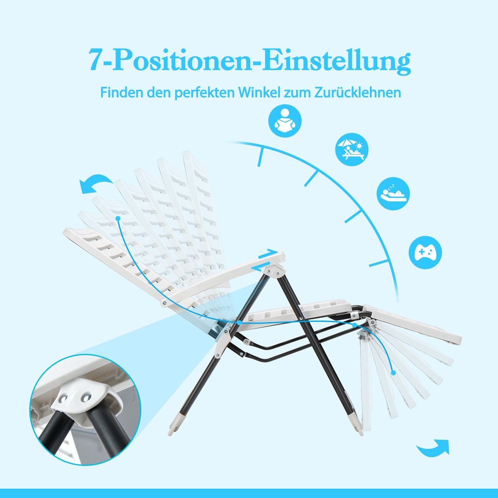 COSTWAY Gartenliege Liegestuhl, 2 St., 7-Fach verstellbar, klappbar