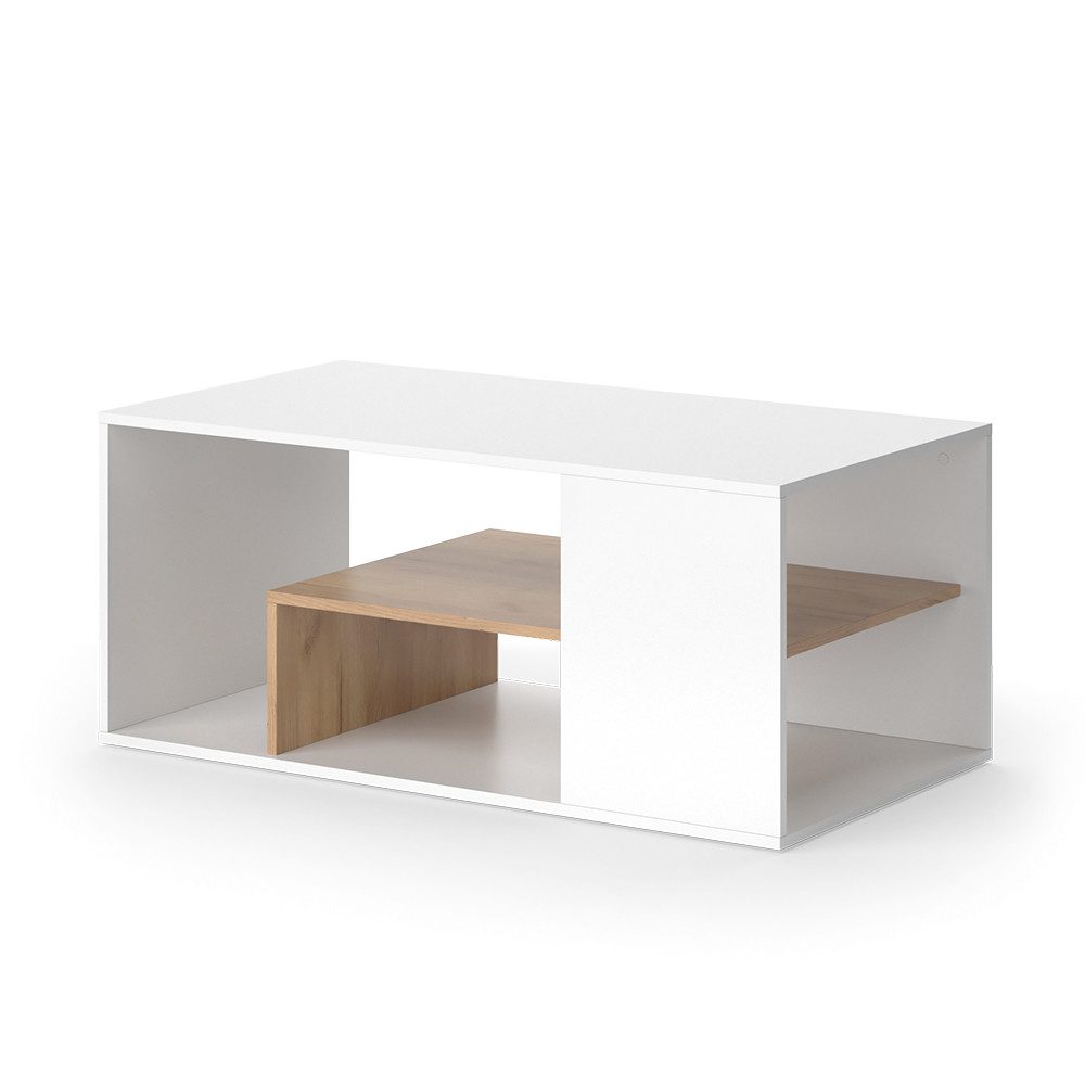 Vicco Couchtisch Edgar, Weiß/Goldkraft Eiche, 110 x 59 cm (1-St)