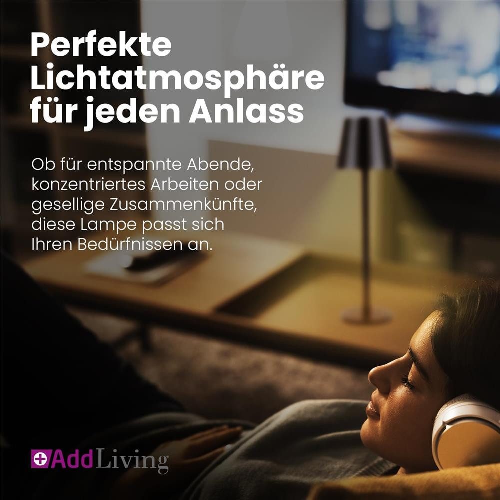 AddLiving LED Tischleuchte FASHION LED-Tischleuchte schwarz dimmbar mit Touch, 56 LEDs, 3 Lichtfarben, Touch-Funktion, stufenlos dimmbar