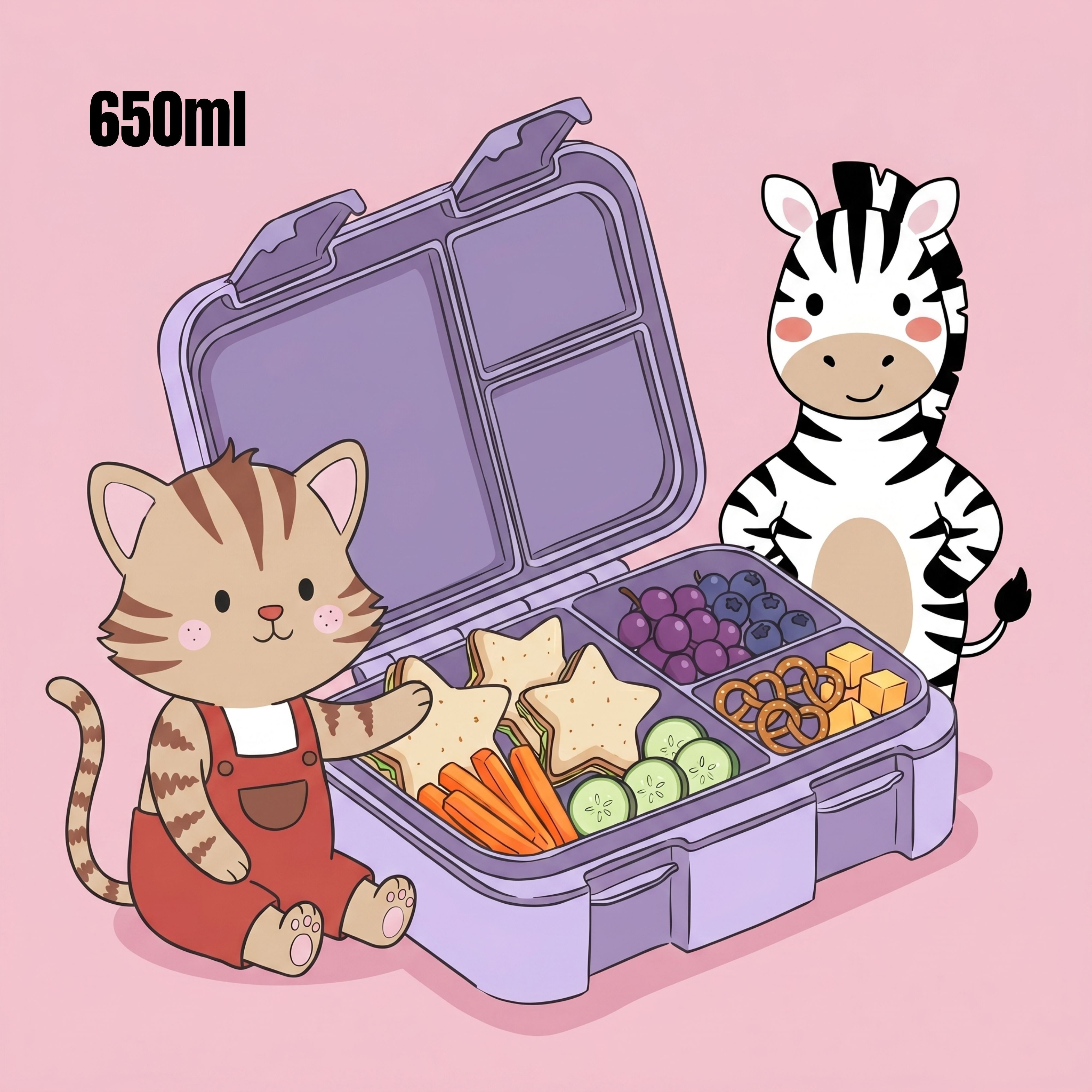 BEARFOOT Lunchbox Brotdose mit Fächern, leicht & auslaufsicher - Sticker lila, PP, ABS, Silikon, Kindergarten und Schule - Mädchen und Jungen, Vesperbox, Snackbox