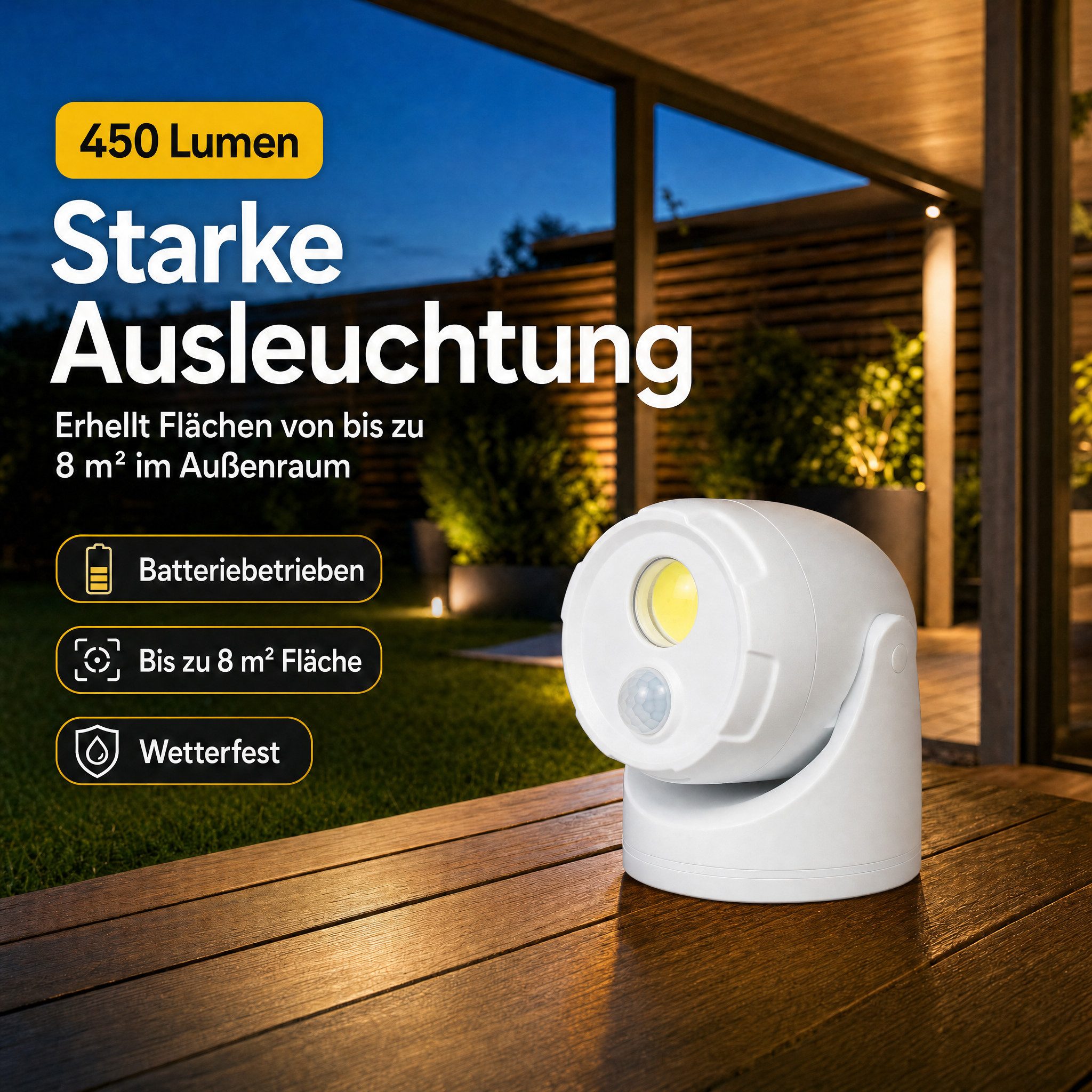 Northpoint LED Wandstrahler LED Batterie Spot Strahler Flutlicht Bewegungsmelder inkl. D-Batterien – Bild 4 von 5