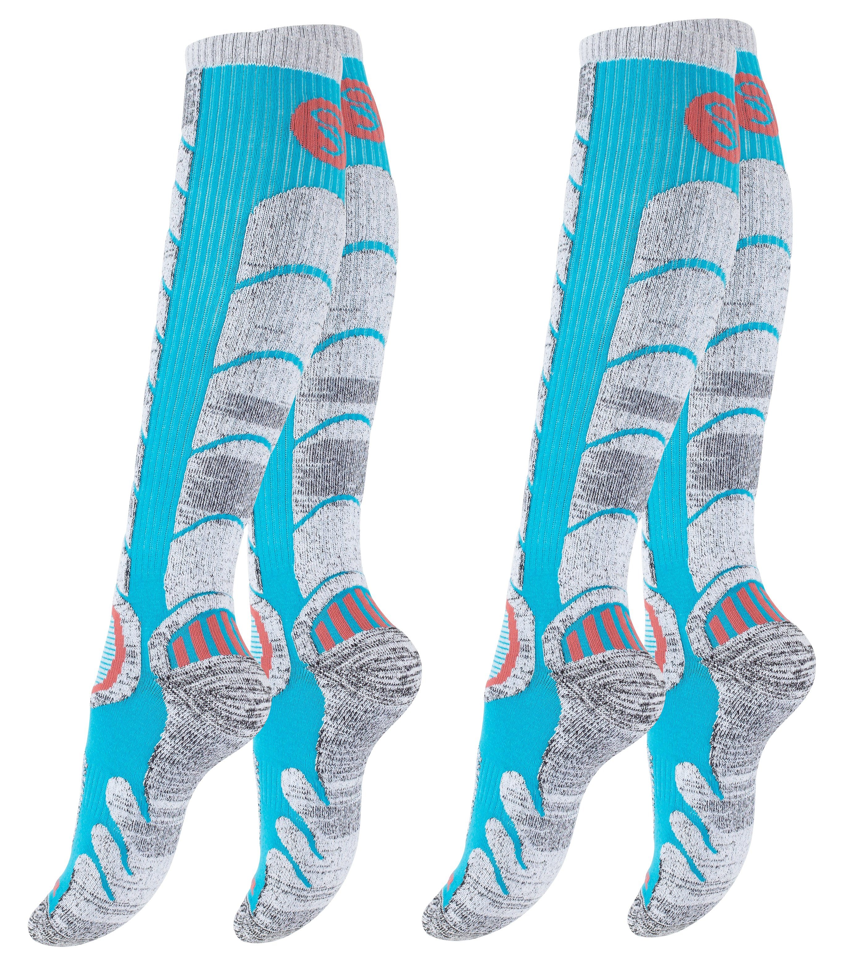 Stark Soul® Skisocken Ski & Snowboard Socken mit Spezialpolsterung, 2 Paar 2 Paar Türkis | Skisocken