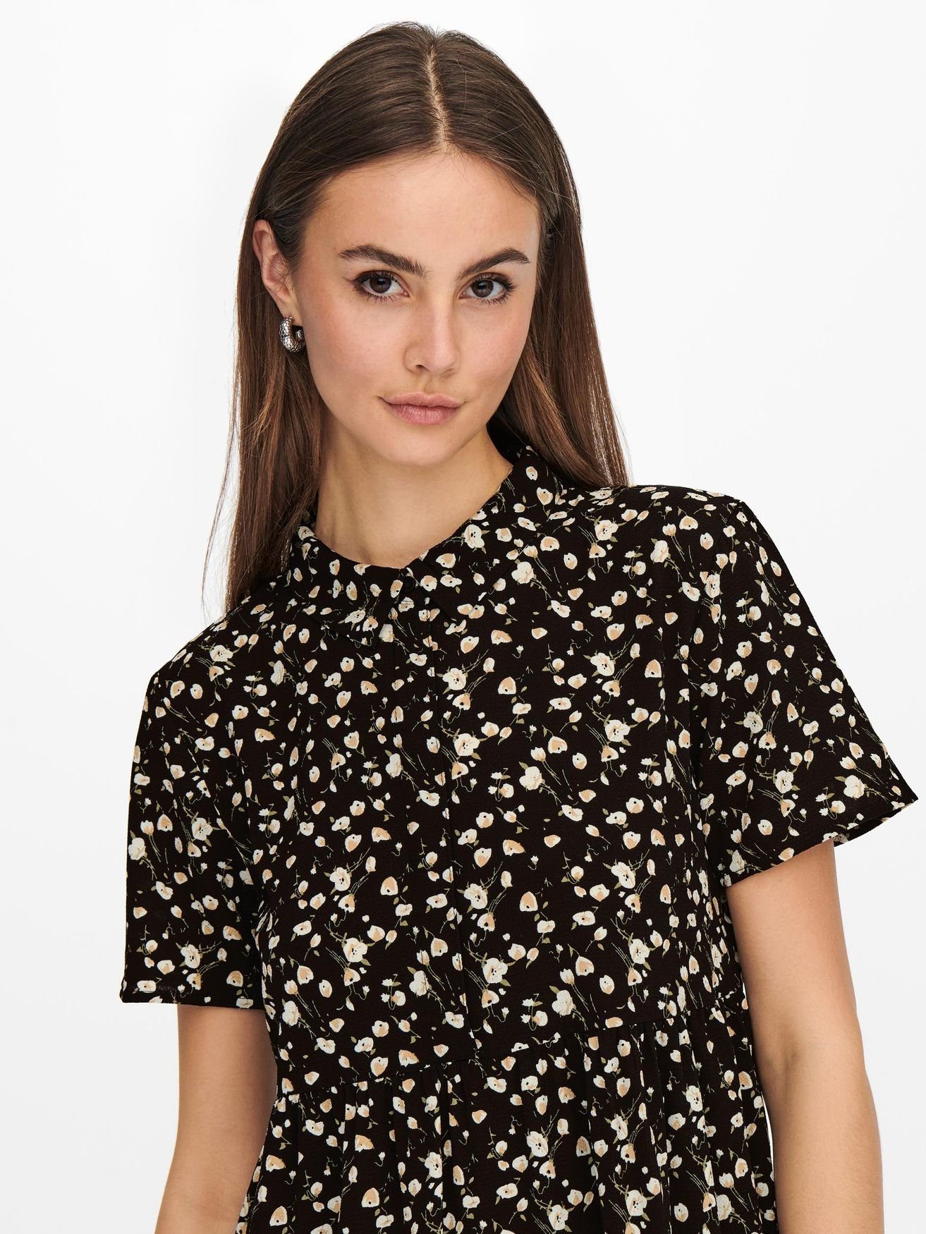 JACQUELINE de YONG Shirtkleid Lockeres Kurzarm Blusen Kleid in Mini Schwarz-3 4880 JDYPIPER (knielang) Dress Print