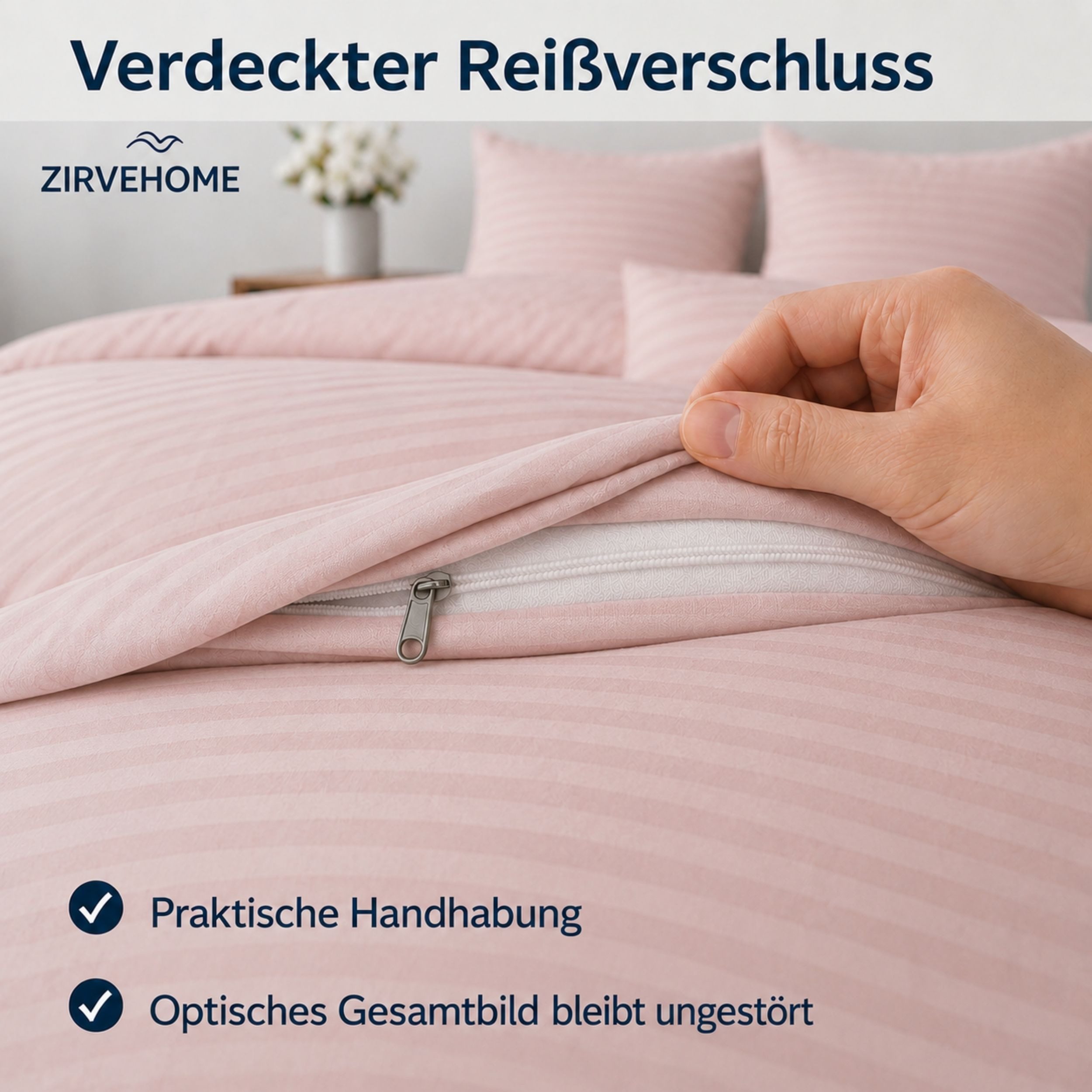 ZIRVEHOME Bettwäsche Baumwolle Bettbezug Streifenmuster– Ganzjahres-Bettwäsche-Sets Damast, Renforce, 3 teilig, 200x220 Bettbezug Baumwolle – Ganzjahres-Bettwäs – Bild 5 von 5