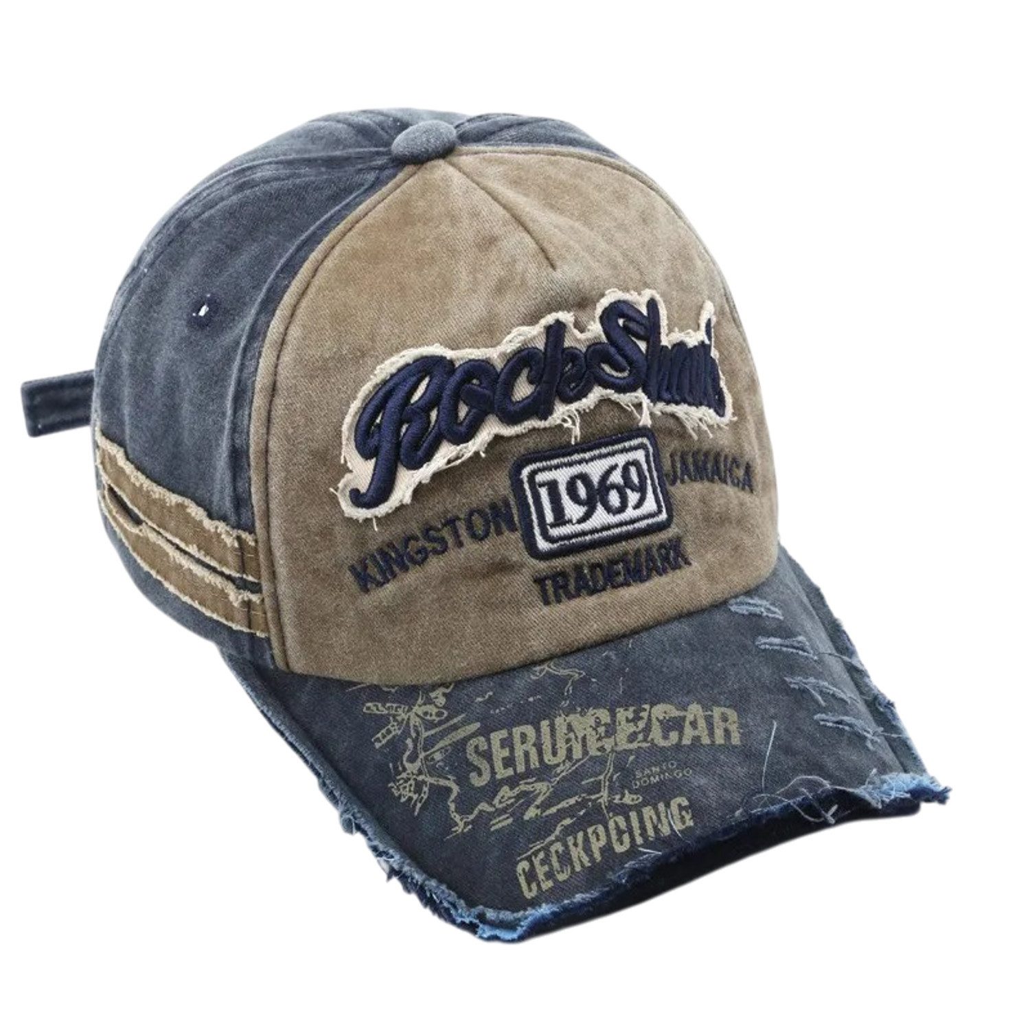 KARMA Schirmmütze Basecap Herren Vintage Baumwolle Baseball Cap (1-St., mit Stickerei Used-Look und gebogenem Schirm Schirmmütze) in Blau Grau Marineblau oder Khaki verstellbar