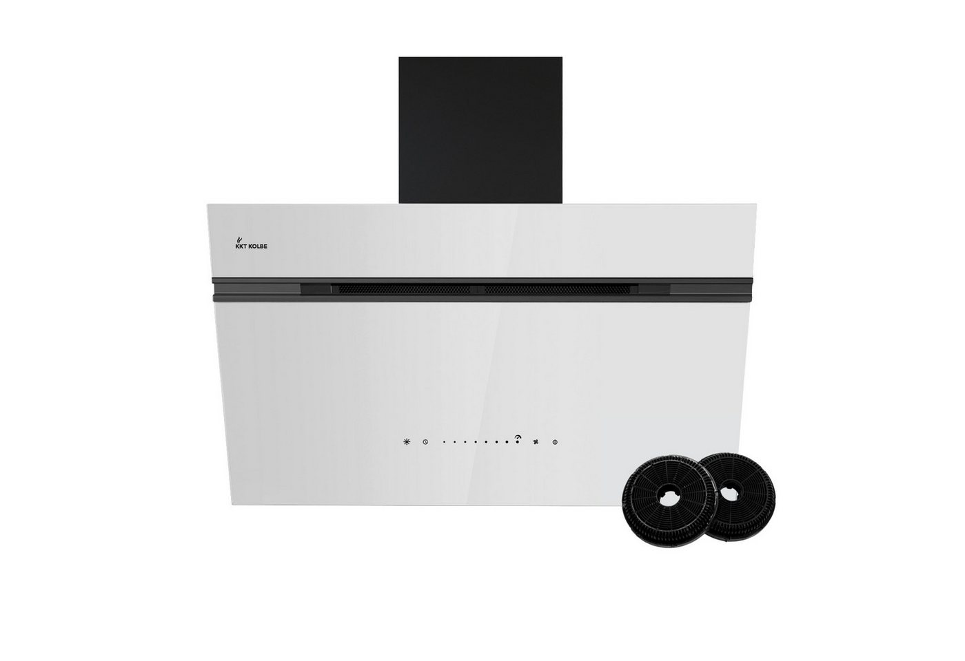 KKT KOLBE Wandhaube Dunstabzugshaube 80cm AURORA8005SW RGBW Ambientebeleuchtung Kopffreihaube / Umluft / Abluft / Smart WiFi-App / Schwarz Weiß / Glas