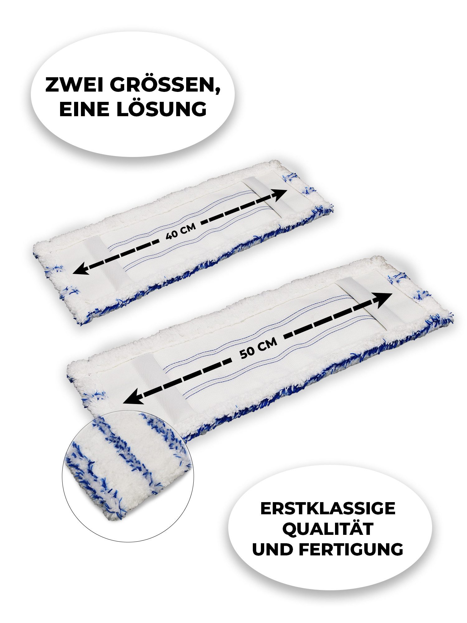 Moppland Mikrofaser Wischbezug Profi 40cm/50cm – Ersatzbezug Waschbar bis 90°C Wischmopp-Ersatzkopf (50, Einzelartikel, 10-tlg., Wischmopp Ersatzbezug, Waschbar bis 90°C, saugstark, langlebige, wiederverwendbar, reusable)