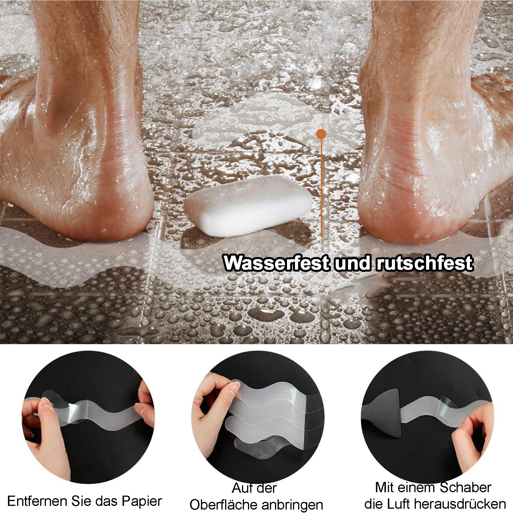 Brave Anti-Slip Stickers for Bathtub & Shower - S-Shaped Non-Slip Pads, 36 Pieces Self-Adhesive Bathtub Stickers - Transparent Shower Mats