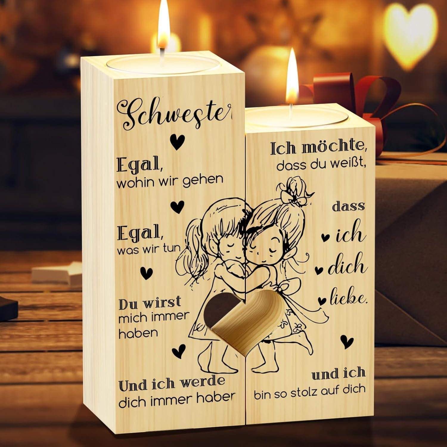 KAAYEE Teelichthalter Kerzenständer Herzförmiger Kerzenhalter für Schwester mit Teelichtern