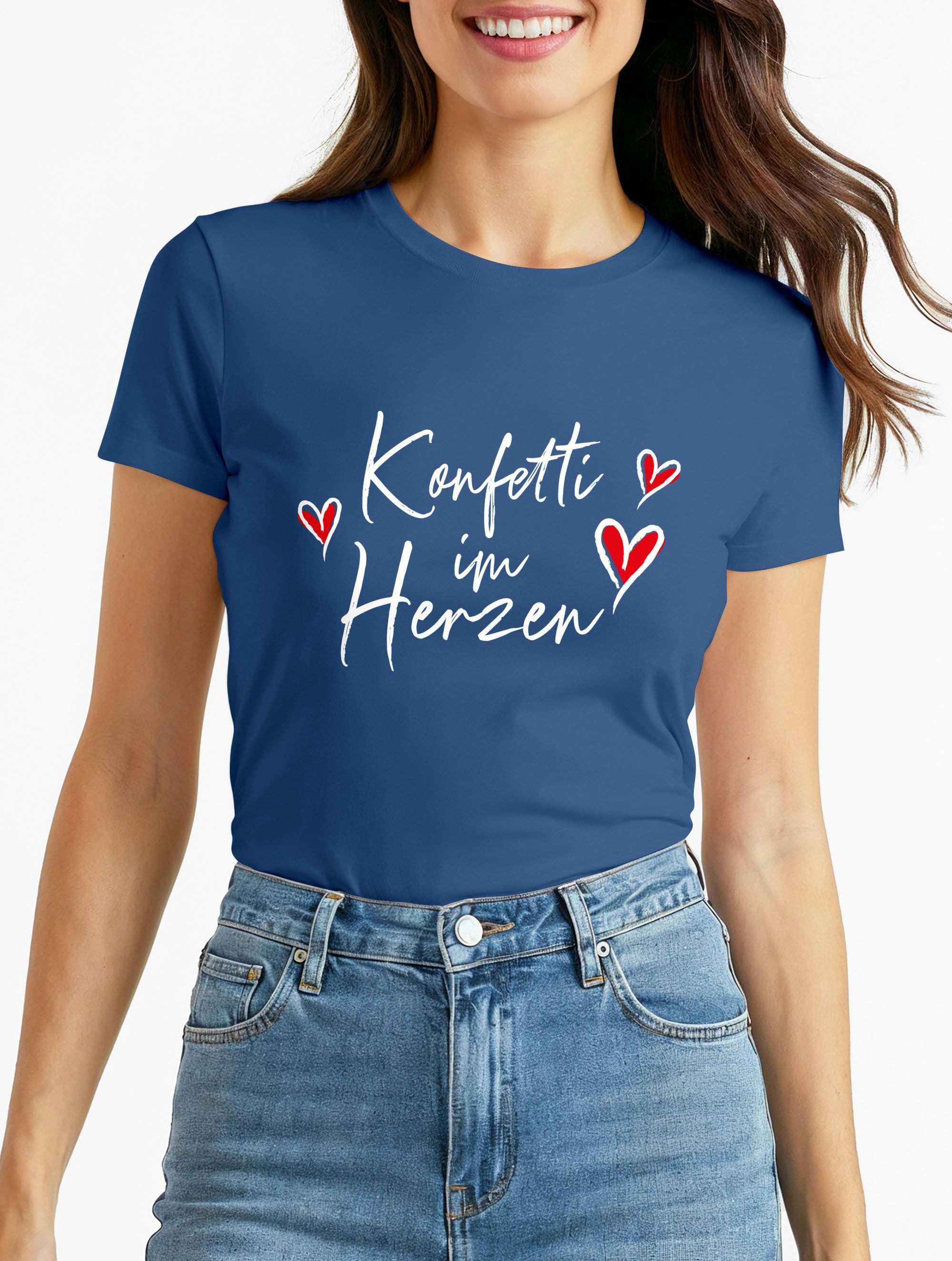 Print-Shirt Damen T-Shirt Fasching Karneval Spruch Konfetti Herz Kostüm-Ersatz