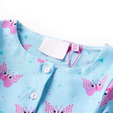 vidaXL A-Linien-Kleid Kinderkleid mit Knöpfen Ärmellos Schmetterling-Muster Blau 140