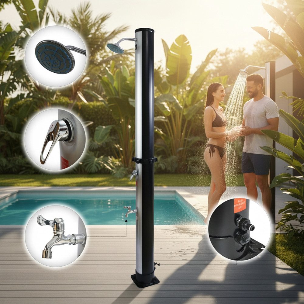 Melko Solardusche Außendusche Gartendusche Solardusche 35L Pooldusche Schwarz Silber, Speicherkapazität: 35 Liter