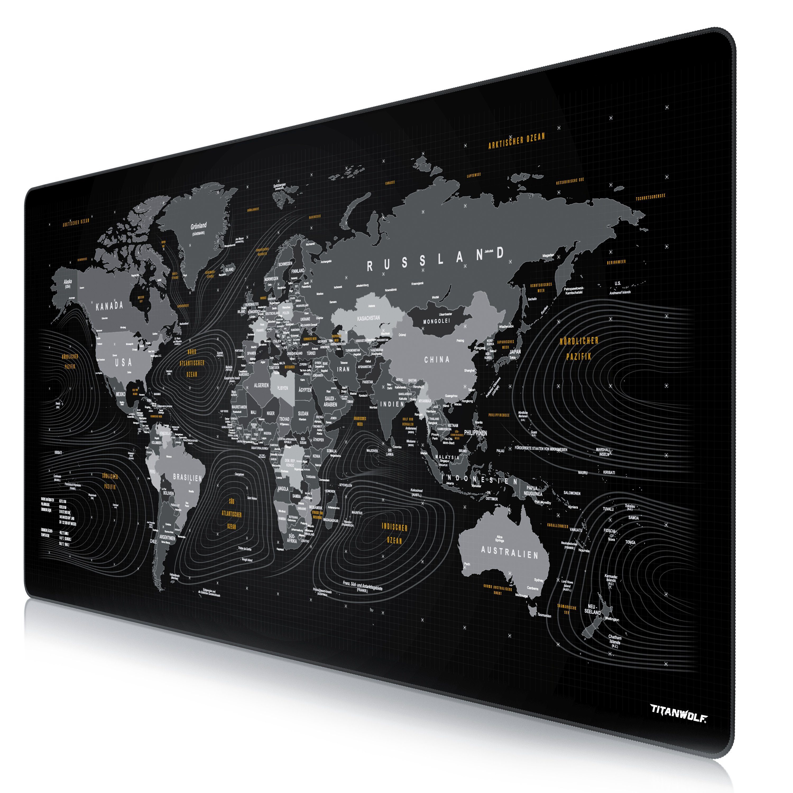 Titanwolf Gaming Mauspad XXXL Speed Mousepad 1200 x 600 x 3 mm, große Tischunterlage, rutschfest, abwaschbar, Geschwindigkeit & Präzision, Weltkarte