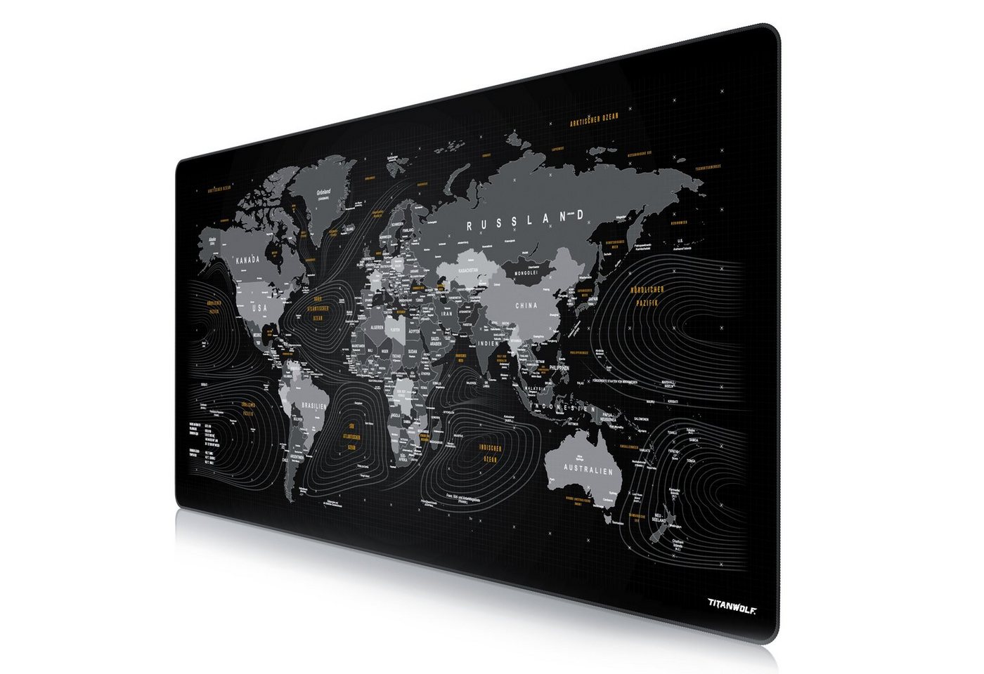 Titanwolf Gaming Mauspad XXXL Speed Mousepad 1200 x 600 x 3 mm, große Tischunterlage (1-St), rutschfest, abwaschbar, Geschwindigkeit & Präzision, Weltkarte
