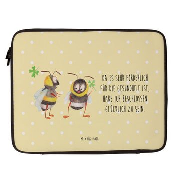 Mr. & Mrs. Panda Laptop-Hülle Hummeln mit Kleeblatt - Gelb Pastell - Geschenk, Spruch schön, Tasche
