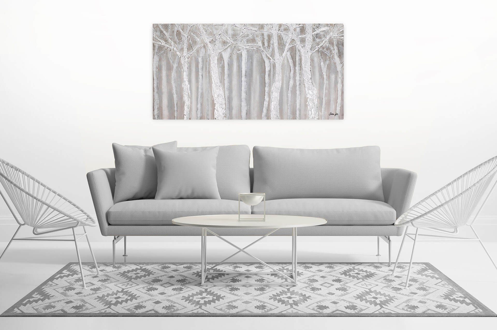 140x70 Leinwandbild Wohnzimmer Whispering 100% Gemälde Wandbild Trees cm, HANDGEMALT KUNSTLOFT