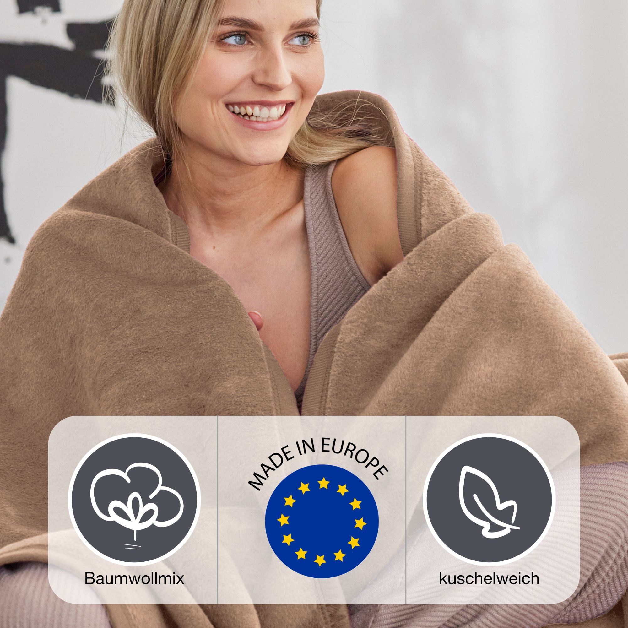 Wohndecke Luxus, IBENA, verschiedene Größen, uni, Kuscheldecke, Premium, made in Europe!
