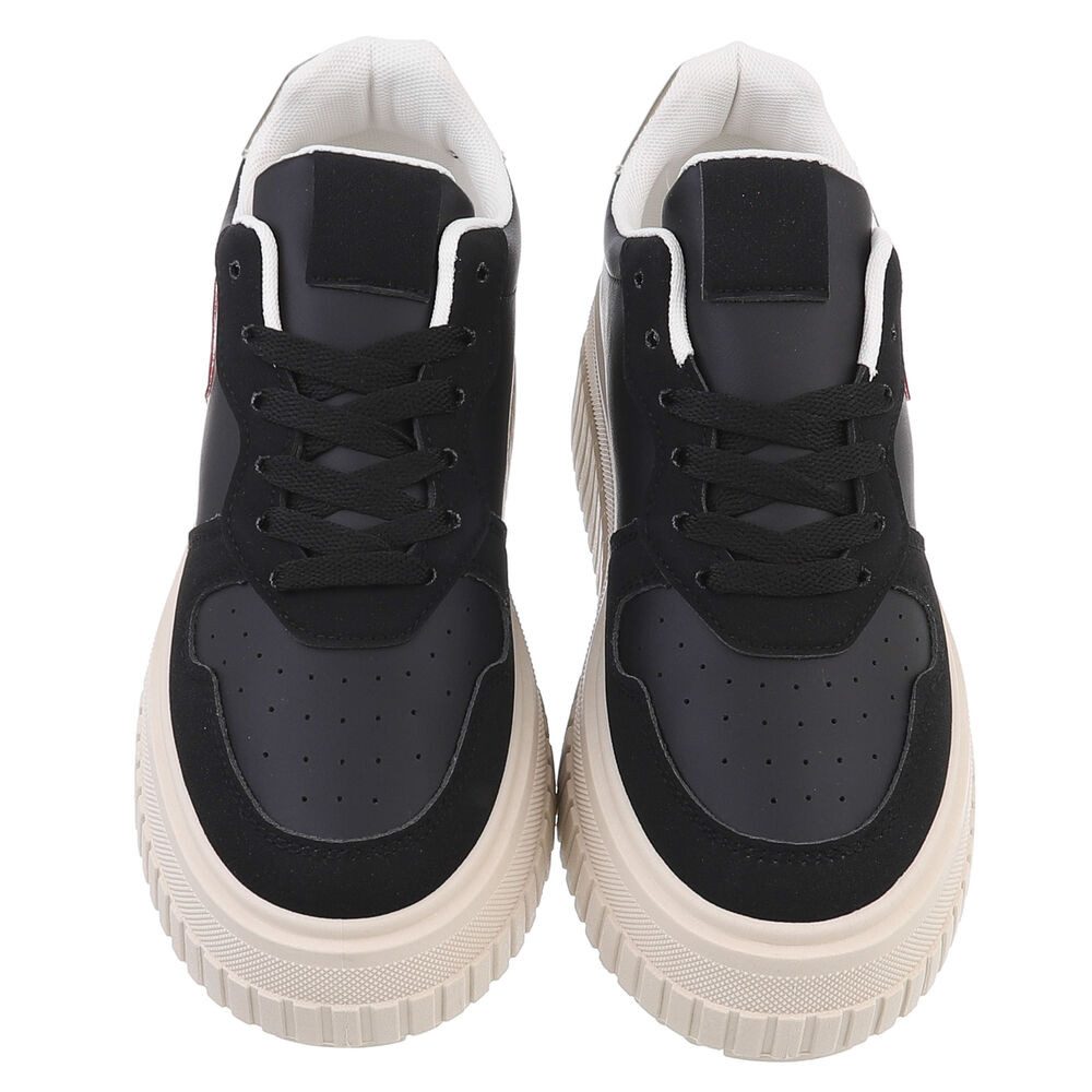 Ital-Design Damen Low-Top Freizeit Sneaker (88577337) Keilabsatz/Wedge Sneakers Low in Schwarz