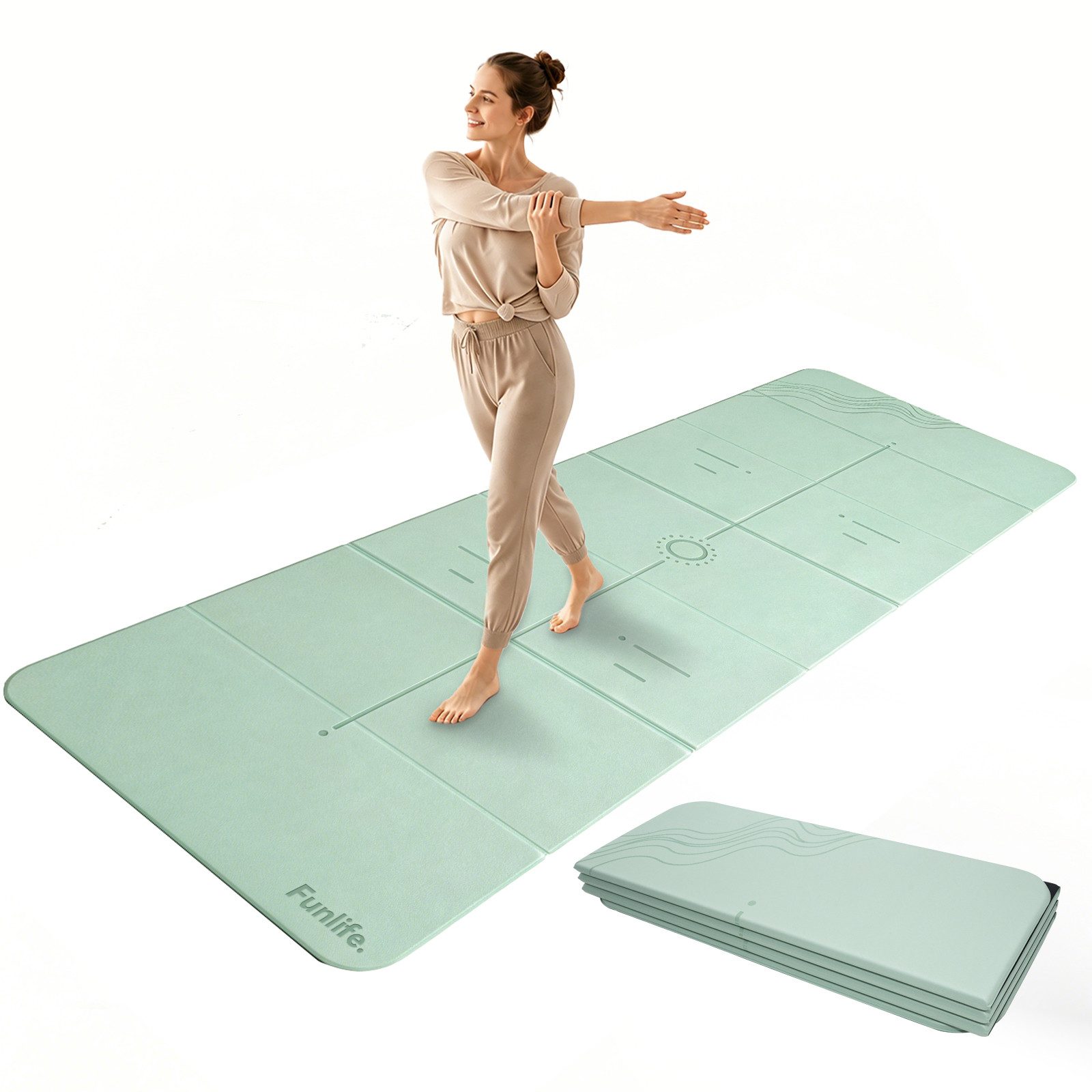 FunLife Yogamatte FOLD Design-Edition – Einzelmatte oder Set mit 3 Fitnessbändern (Einzelmatte), 10 mm dick, faltbar, platzsparend, 190 × 66 cm