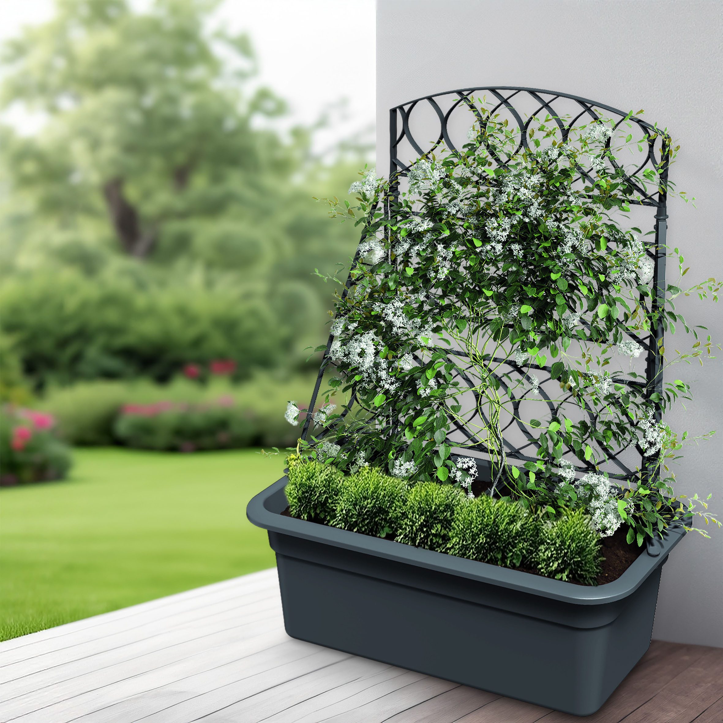 Spetebo Blumenkasten Kunststoff Blumenkasten anthrazit mit Rankgitter - 80 x 59 cm (Anzahl, 1 St., Stück), Rank-Pergola abnehmbar