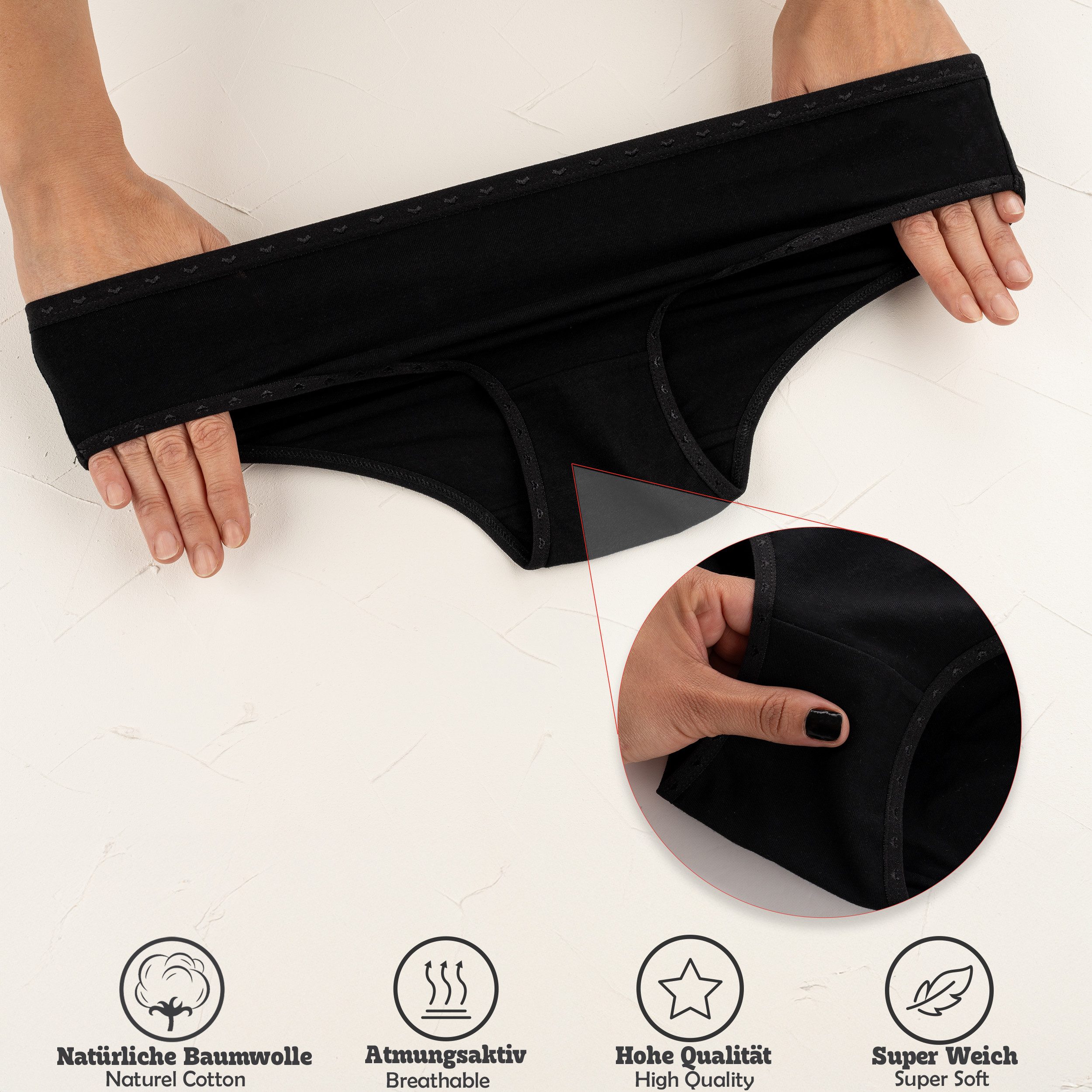 LOREZA Taillenslip 7 Damen Slips Unterhosen Schwarz Weiss Unterwäsche Baumwolle 34-44 (Packung, 7-St)