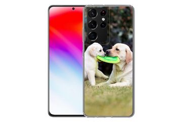 MuchoWow Handyhülle Hund mit seinem Welpen und einem Frisbee, Phone Case, Handyhülle Samsung Galaxy S21 Ultra, Silikon, Schutzhülle
