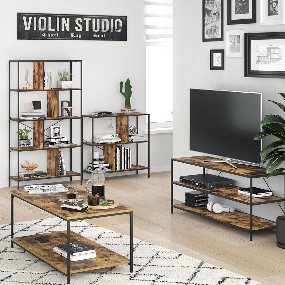 Vicco Raumteilerregal Fyrk, Eiche rustikal/Schwarz, 80 x 79 cm