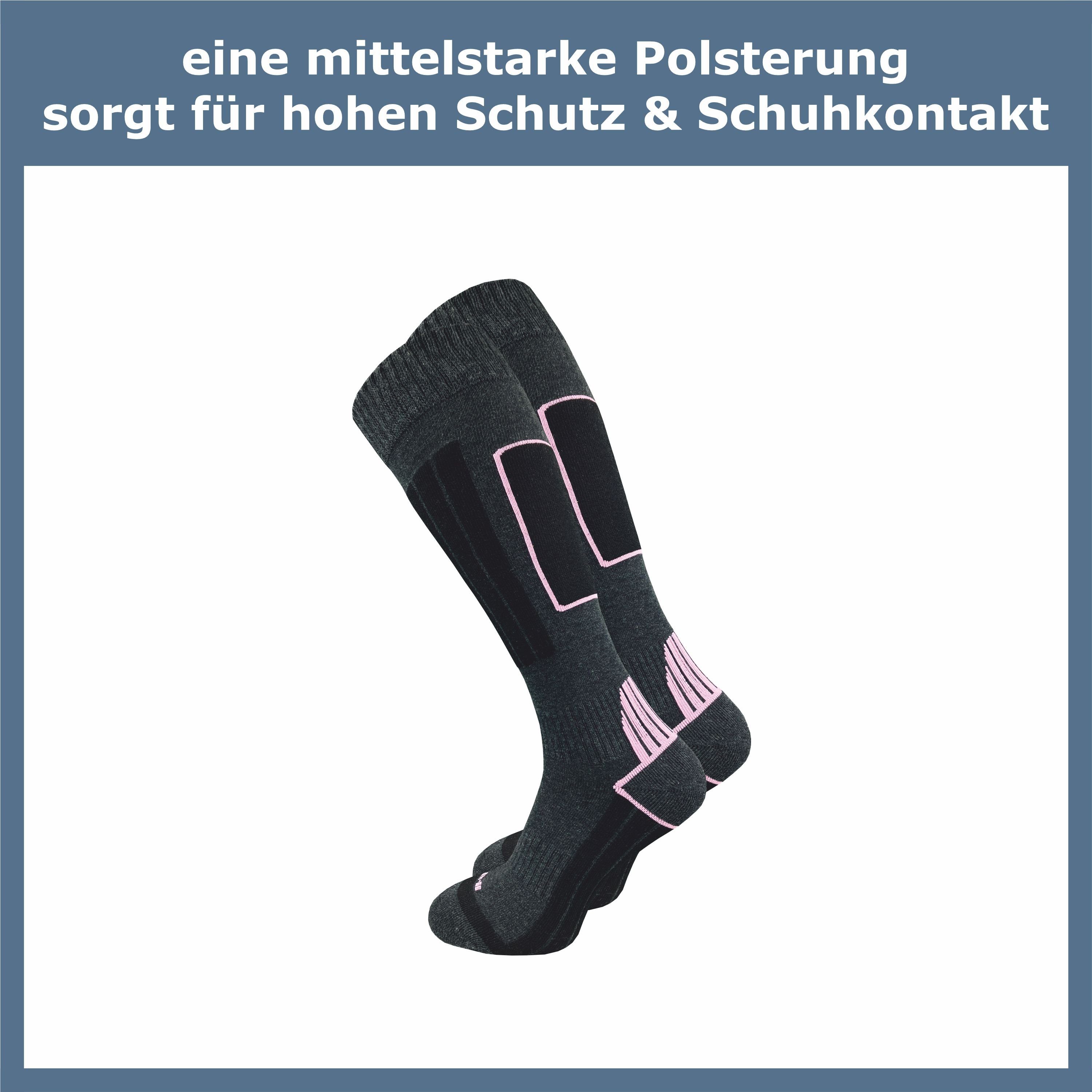 GAWILO Skisocken für Damen mit wärmender Wolle und spezieller Funktionspolsterung (4 Paar) Spezielle Konstruktion sorgt für Stabilität & hält Füße warm & trocken
