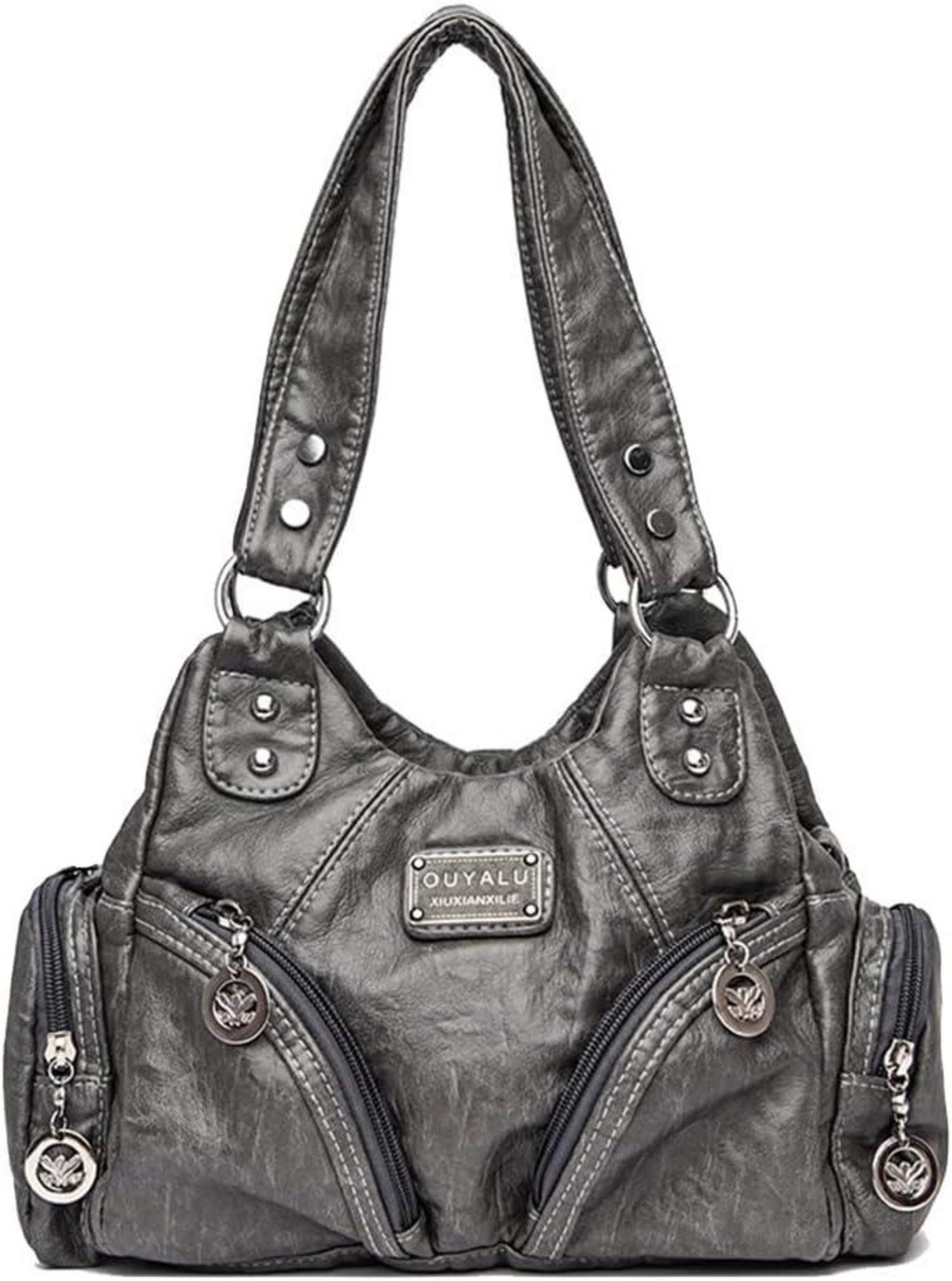 LuxusKollektion Hobo Damenhandtasche PU-Leder Hobo Vintage Schultertasche Henkeltasche Grau