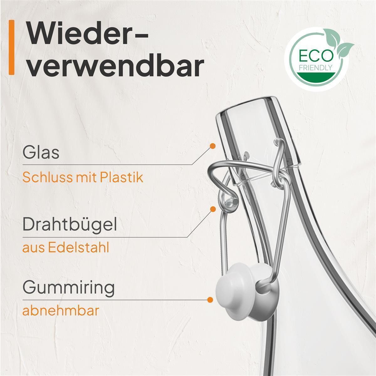 Flaschen-Fuchs Vorratsdose 1000ml Flaschen zum Befüllen Bügelverschluss Schnaps Likörflaschen, Glas, (6er Set) – Bild 4 von 5