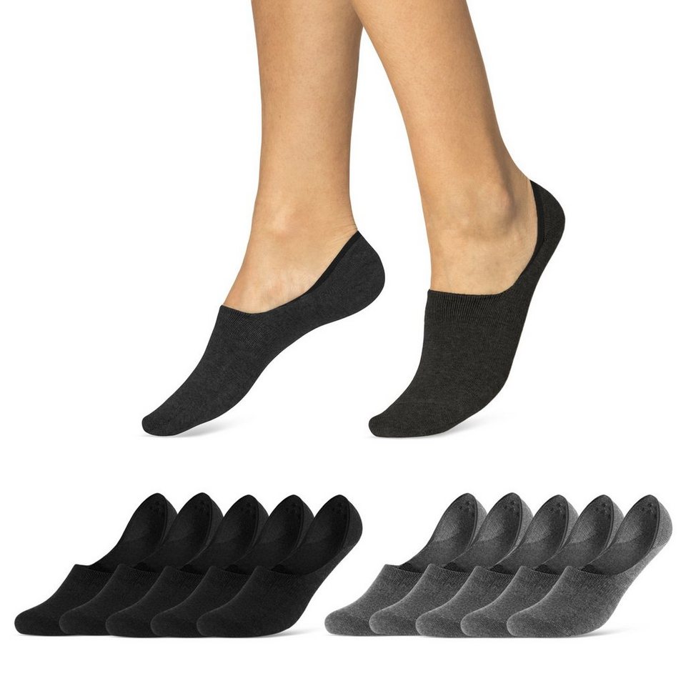& Premium sockenkauf24 - 10 Füßlinge Sneaker Line) 70103T drückende Socken aus ohne (Schwarz/Grau, Herren Paar gekämmter (Exclusive 43-46) Naht Füßlinge Damen WP Baumwolle